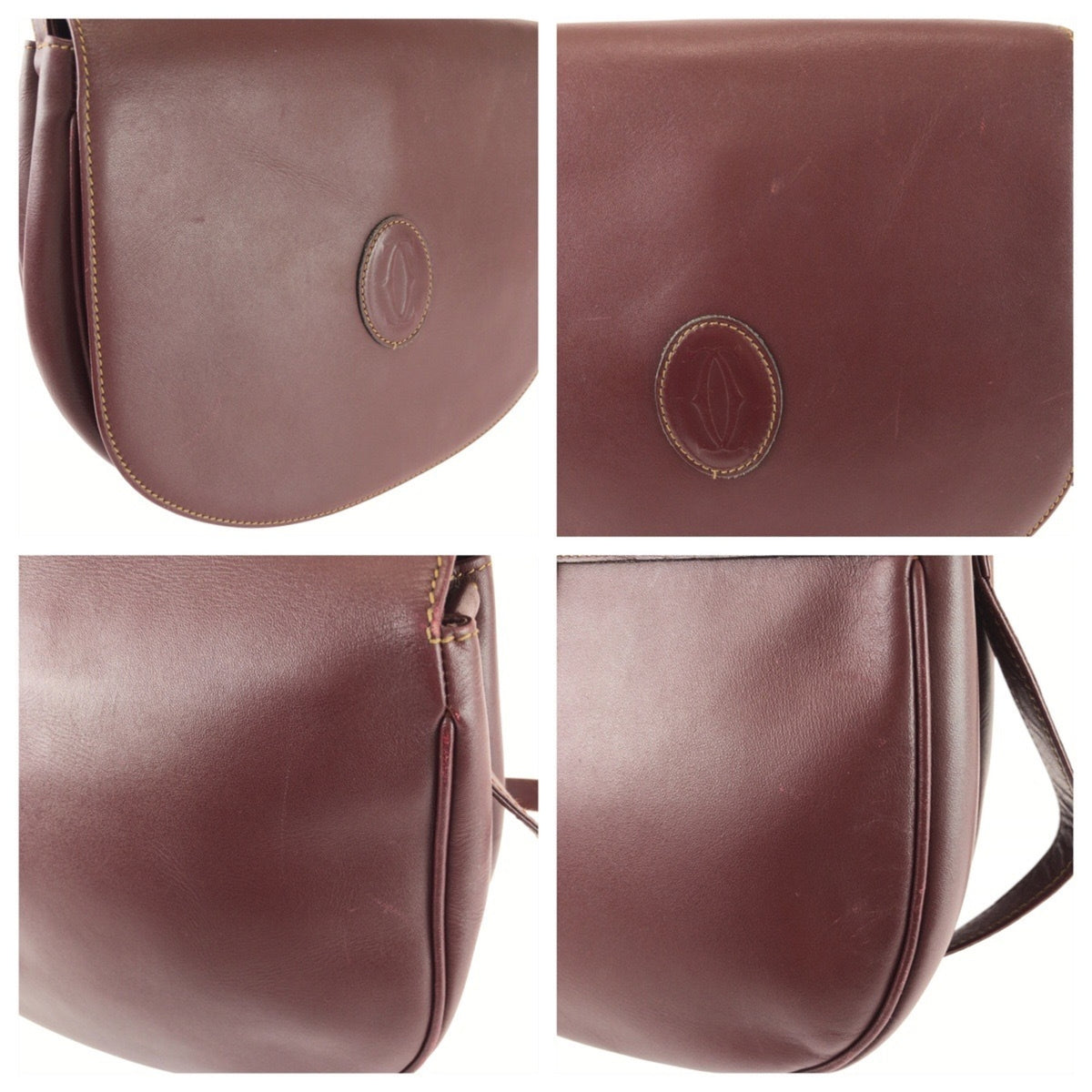 Cartier Bordeaux Wine Red Leather Messenger Bag Shoulder Bag (Pre-Owned)