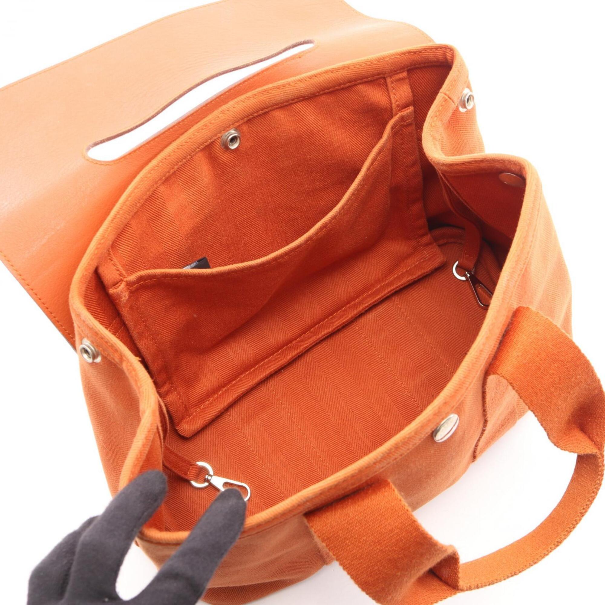 Hermes Orange Potiron Toile Chevron Leather Handbag (Pre-Owned)