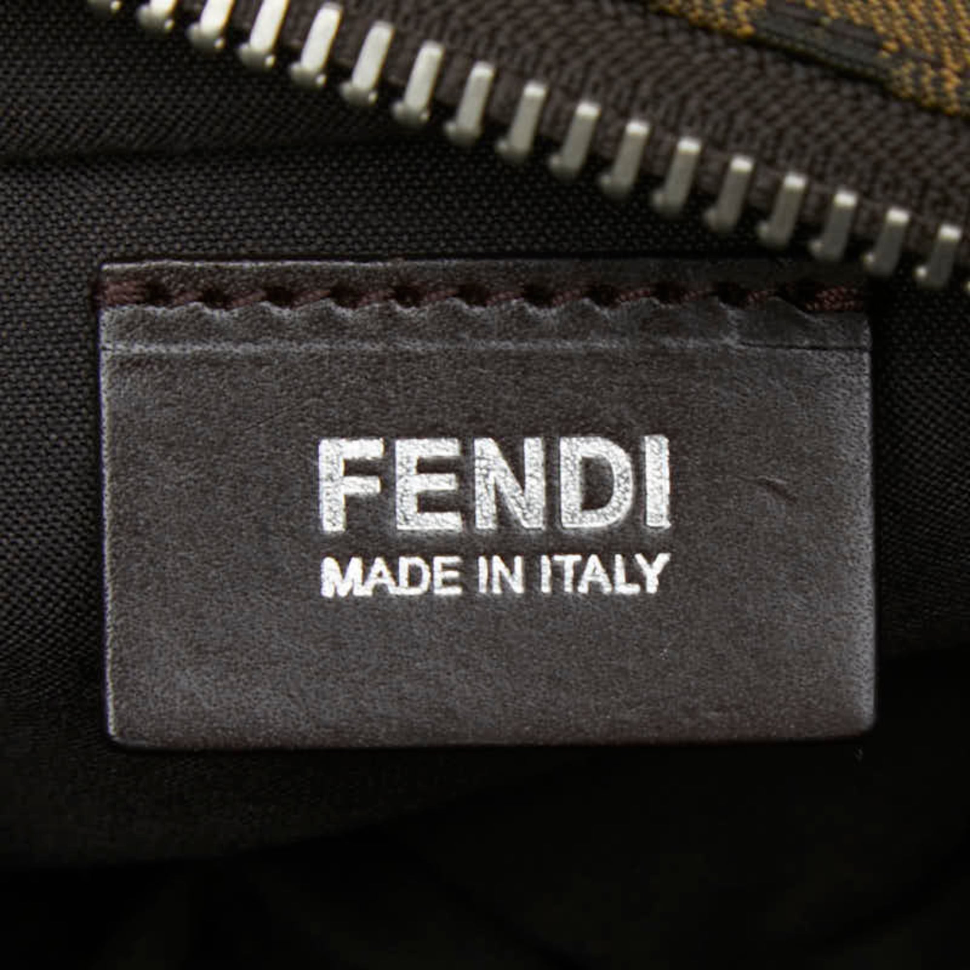 Fendi Khaki Brown Leather Nylon Shoulder Bag (Pre-Owned)
