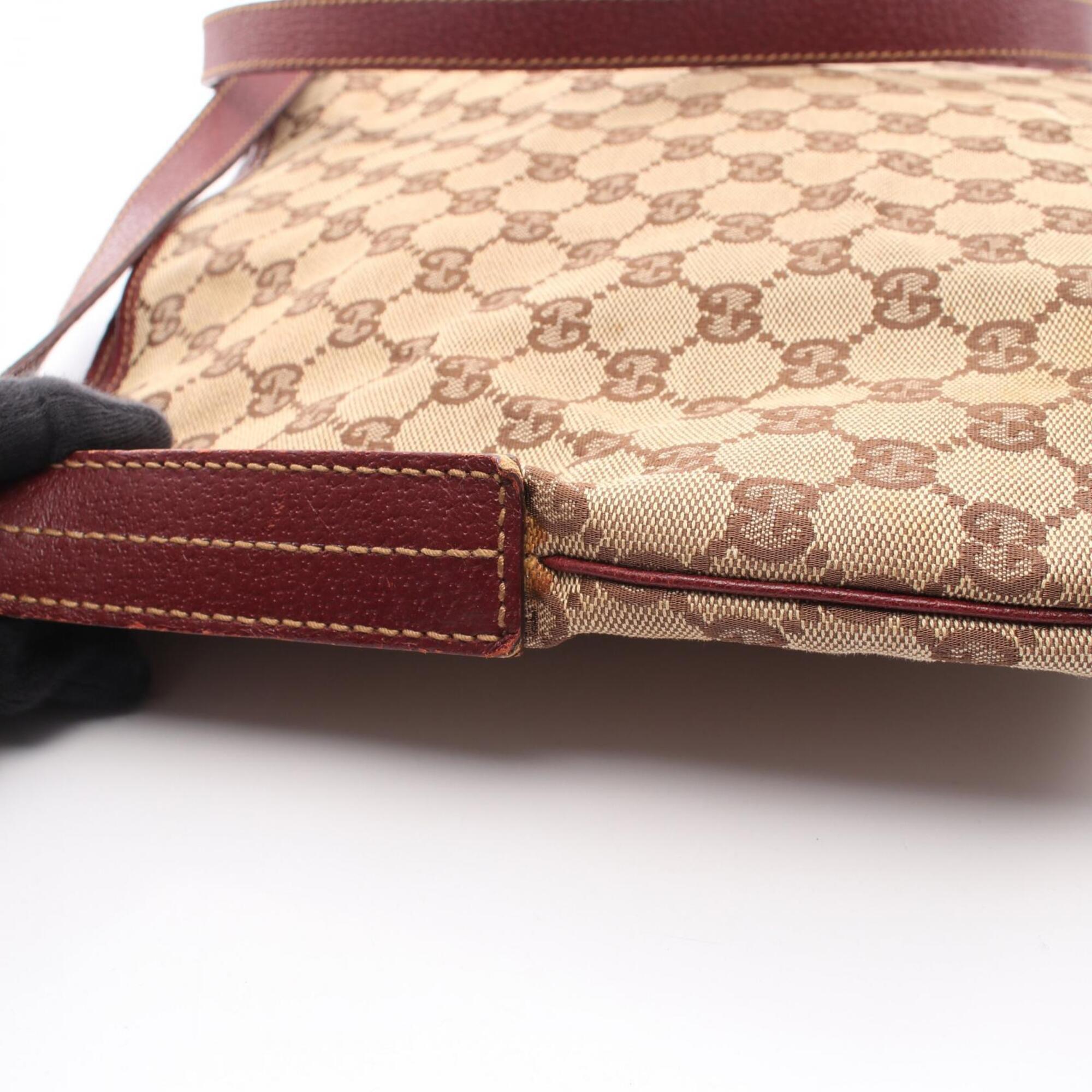 Gucci Beige Bordeaux Canvas Leather Shoulder Bag (Pre-Owned)