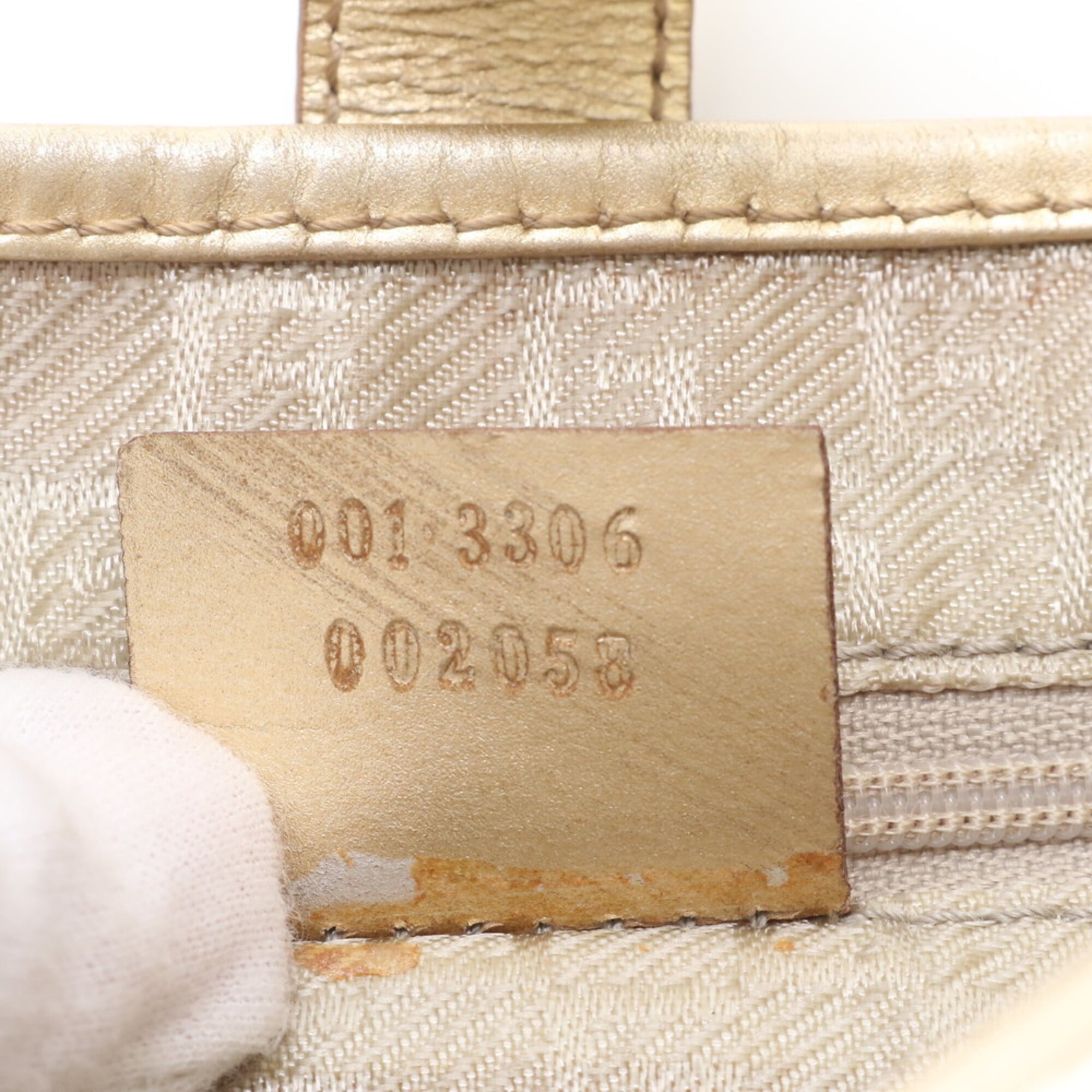 Gucci Jackie Gold Leather Canvas Handbag Tote Bag (Pre-Owned)