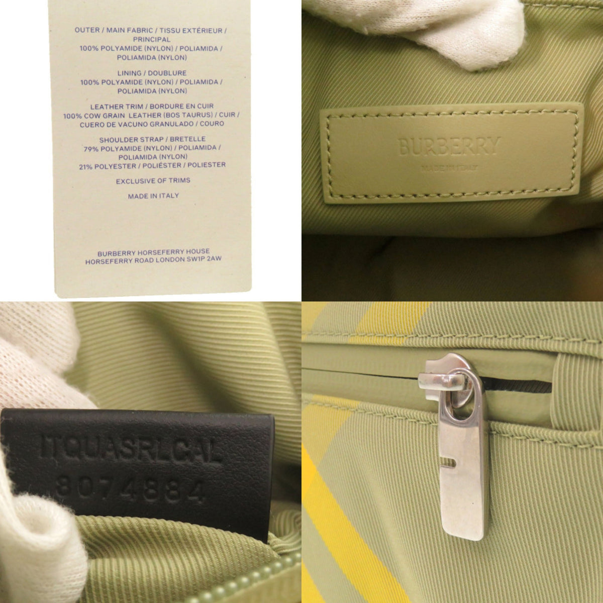Burberry Khaki Yellow Nylon Shoulder Bag (Pre-Owned)