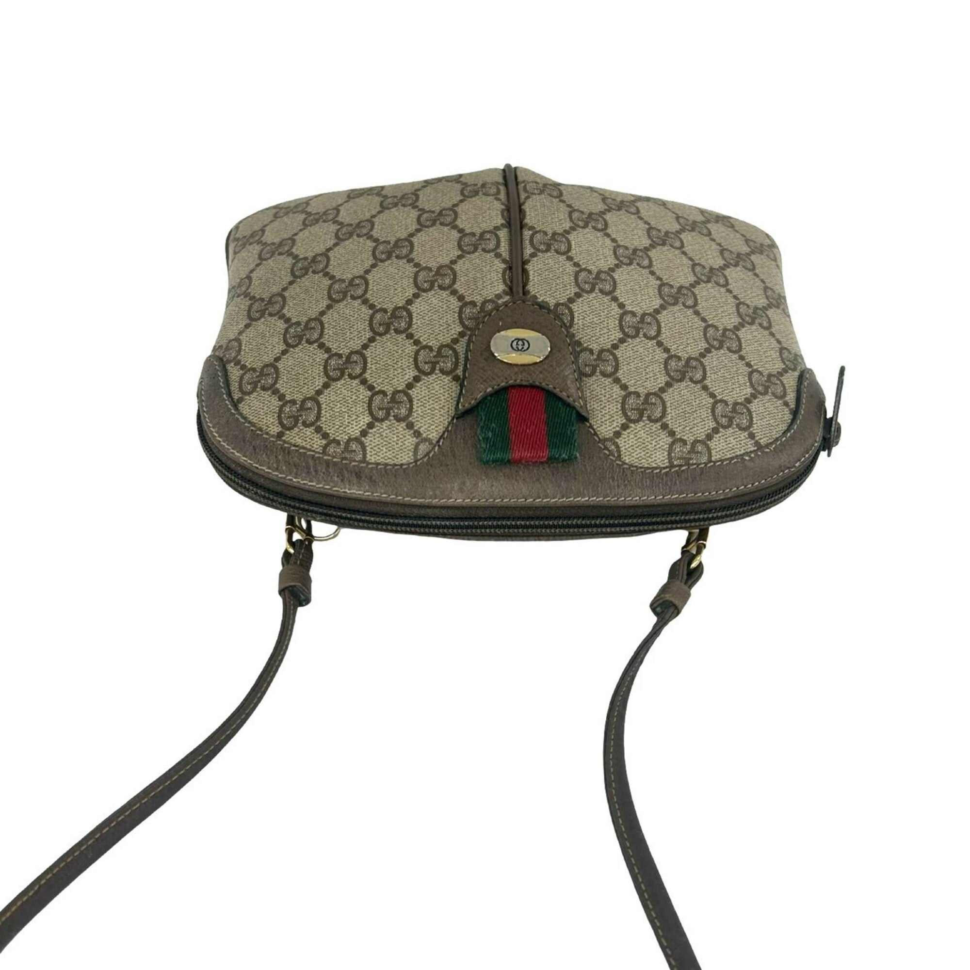 Gucci Brown Green Red Color Leather Pvc Shoulder Bag (Pre-Owned)