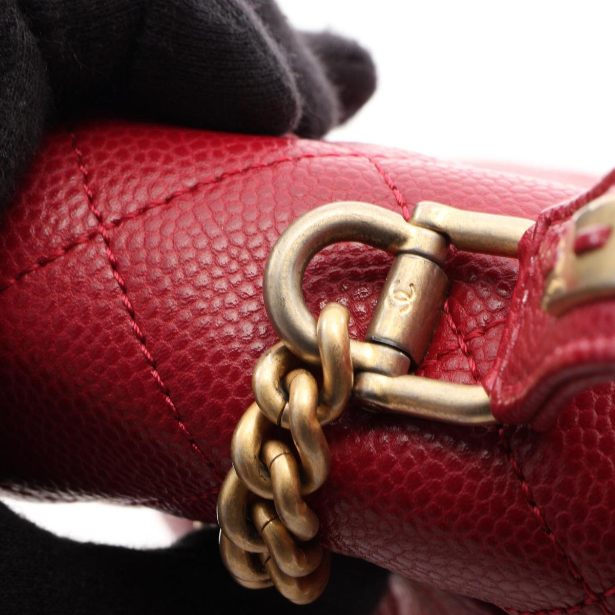 Chanel Red Color Grained Calfskin Handbag Shoulder Bag (Pre-Owned)