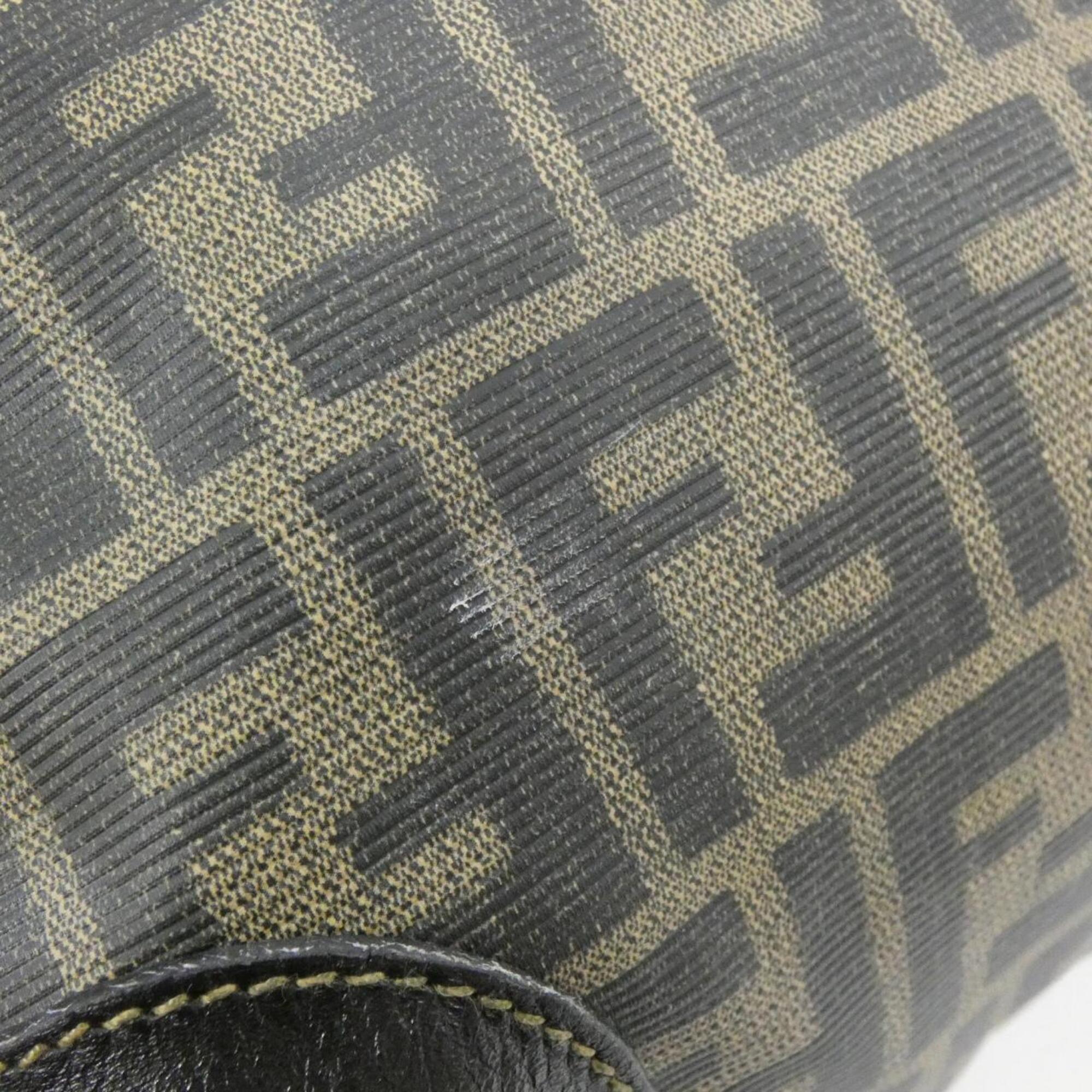 Fendi Black Brown Coated Canvas Boston Bag (Pre-Owned)