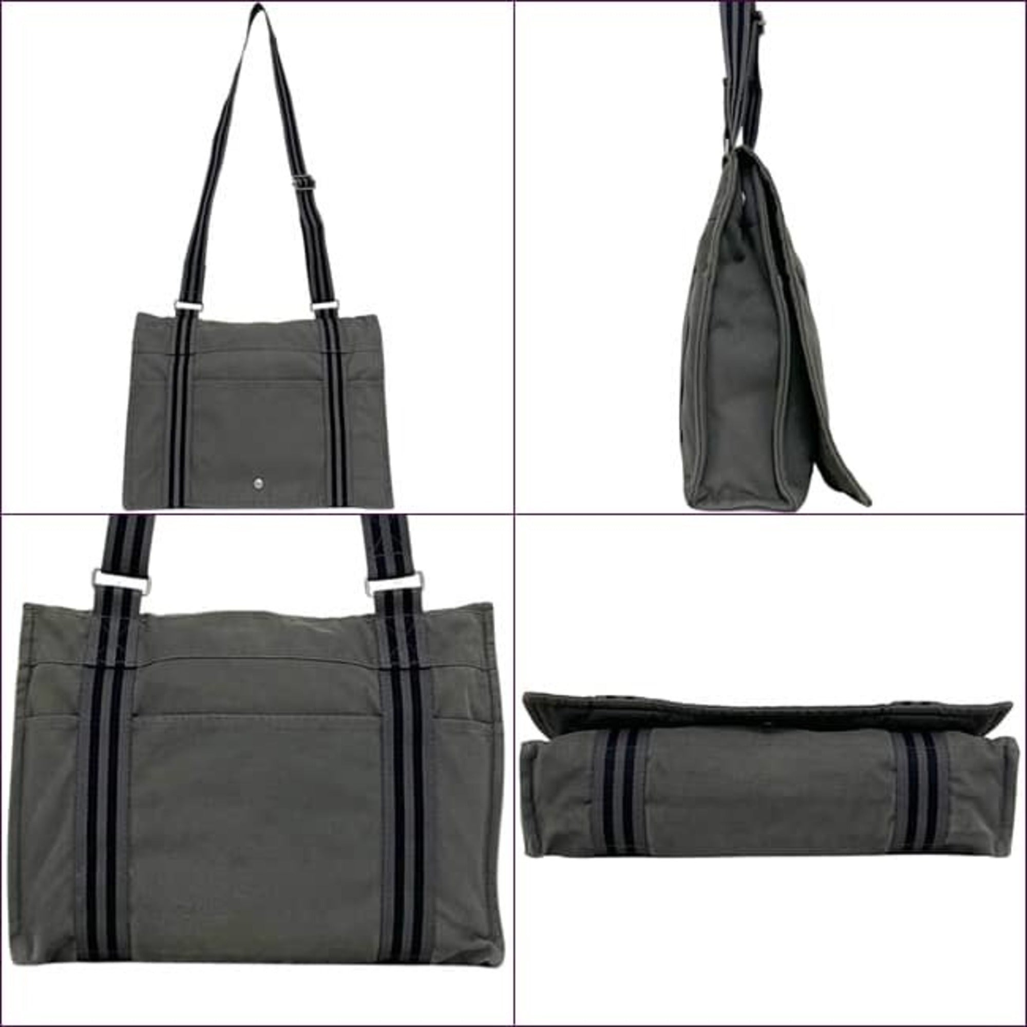 Hermes Gray Cotton Canvas Shoulder Bag (Pre-Owned)