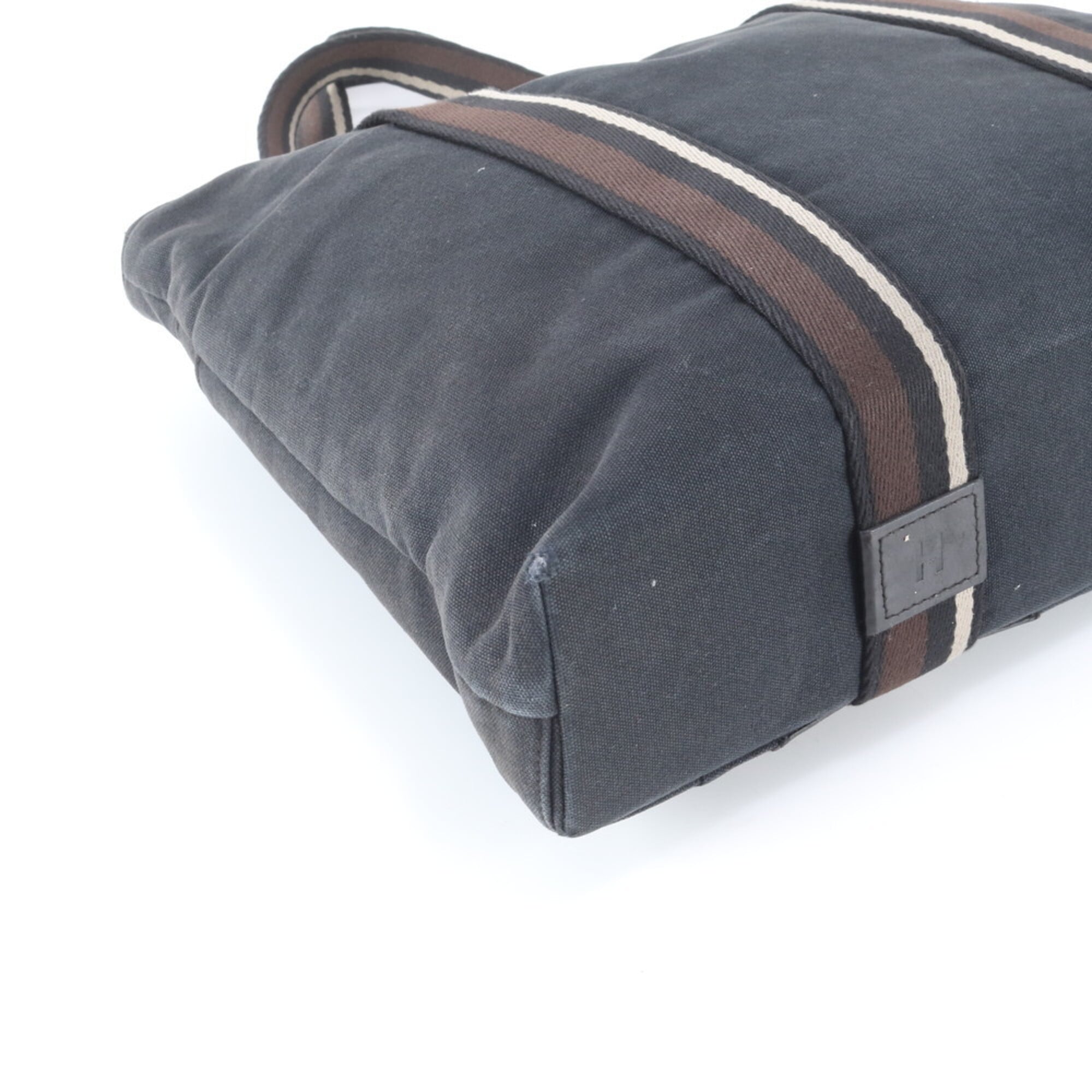 Hermes Black Leather Canvas Handbag Tote Bag (Pre-Owned)