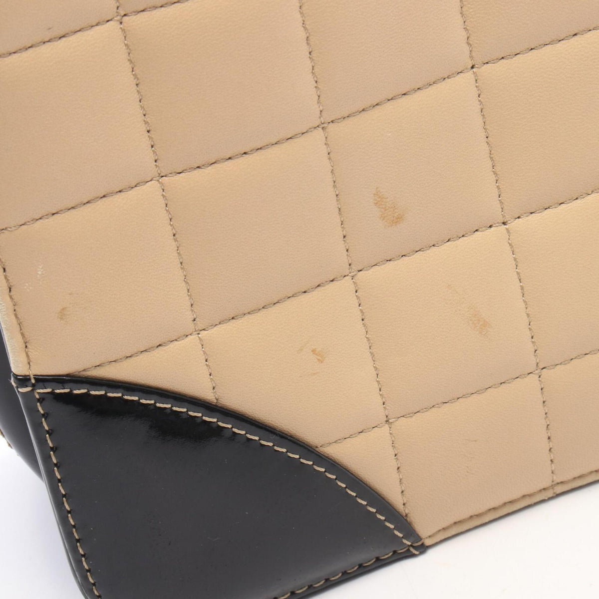 Chanel Beige Black Patent Leather Leather Handbag Tote Bag (Pre-Owned)