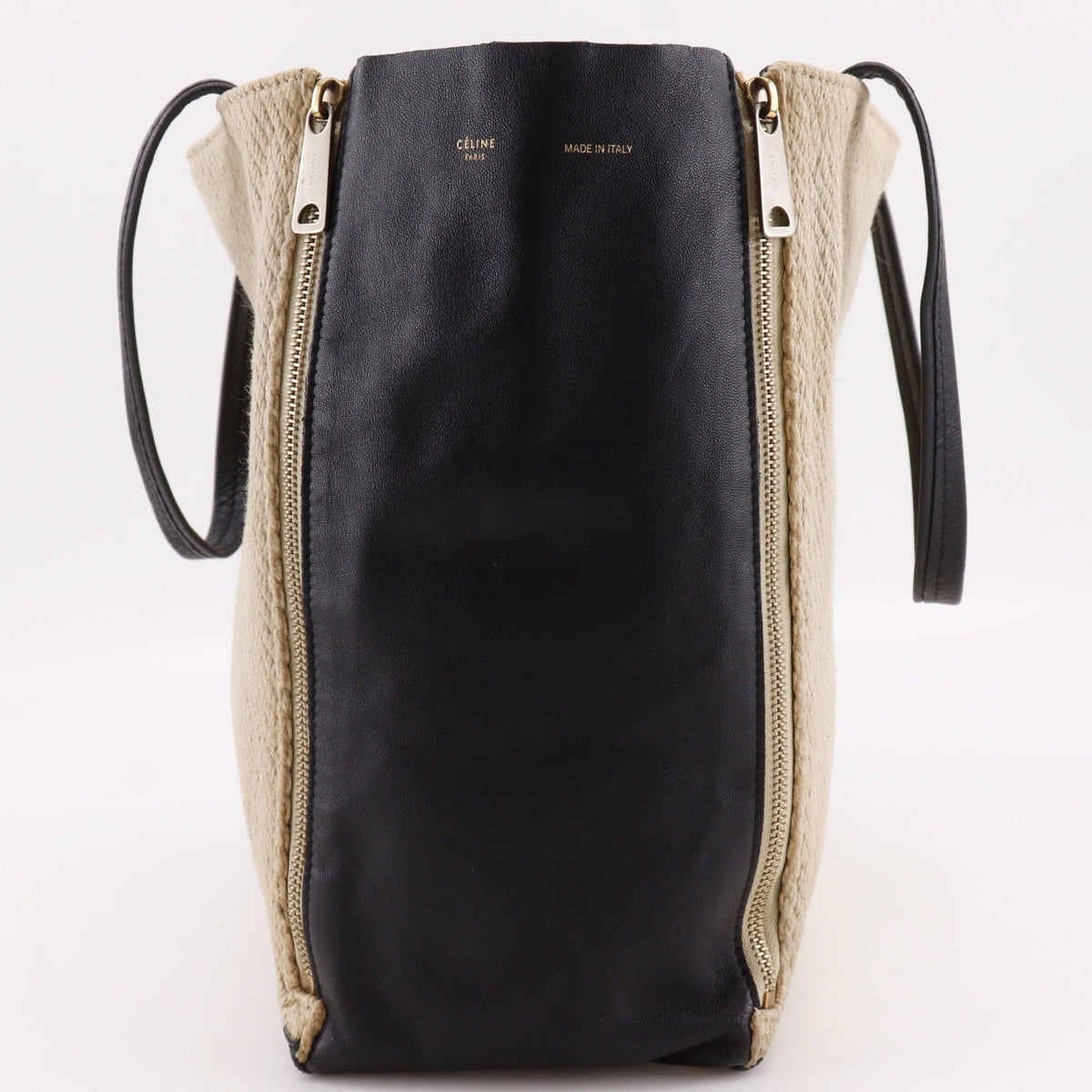 Celine Cabas Beige Black Linen Leather Tote Bag (Pre-Owned)