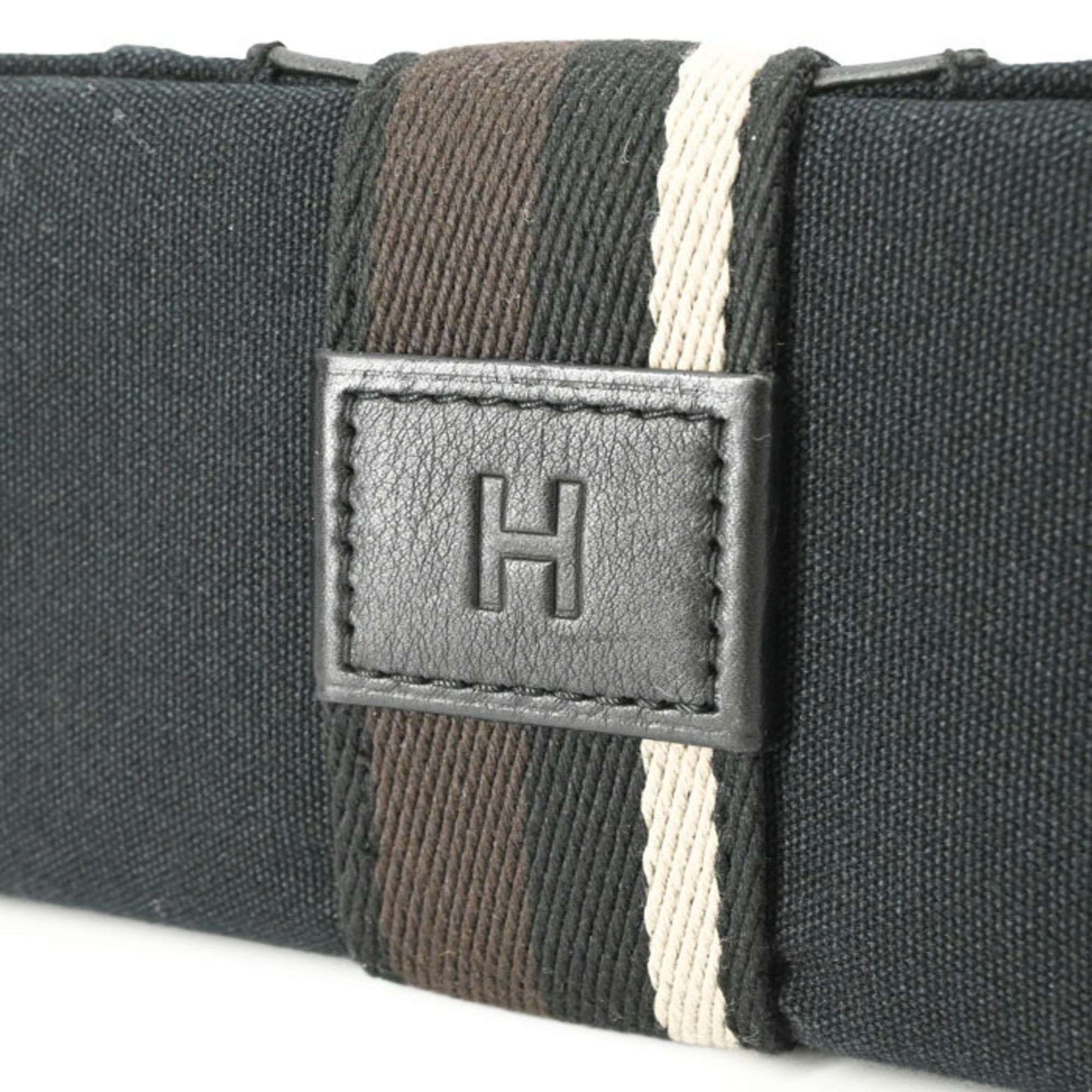 Hermes Black Brown Canvas Handbag (Pre-Owned)
