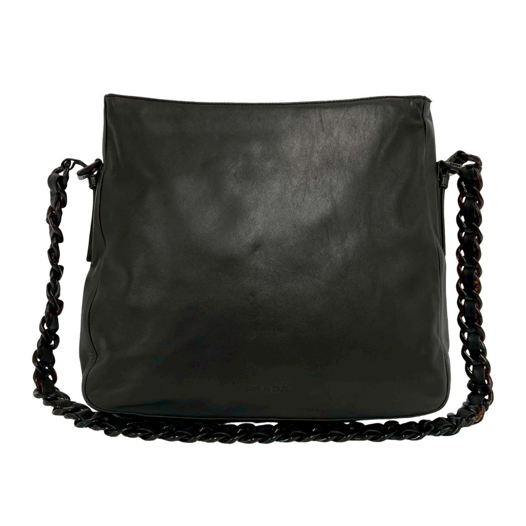 Prada Brown Leather Plastic Pochette Shoulder Bag (Pre-Owned)