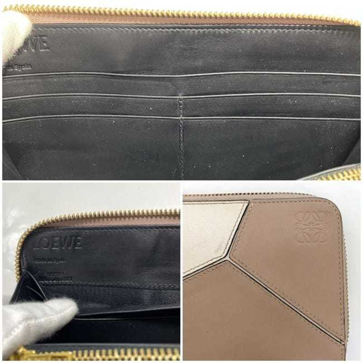 Loewe Pink Beige White Leather Long Wallet (Bi-Fold) (Pre-Owned)
