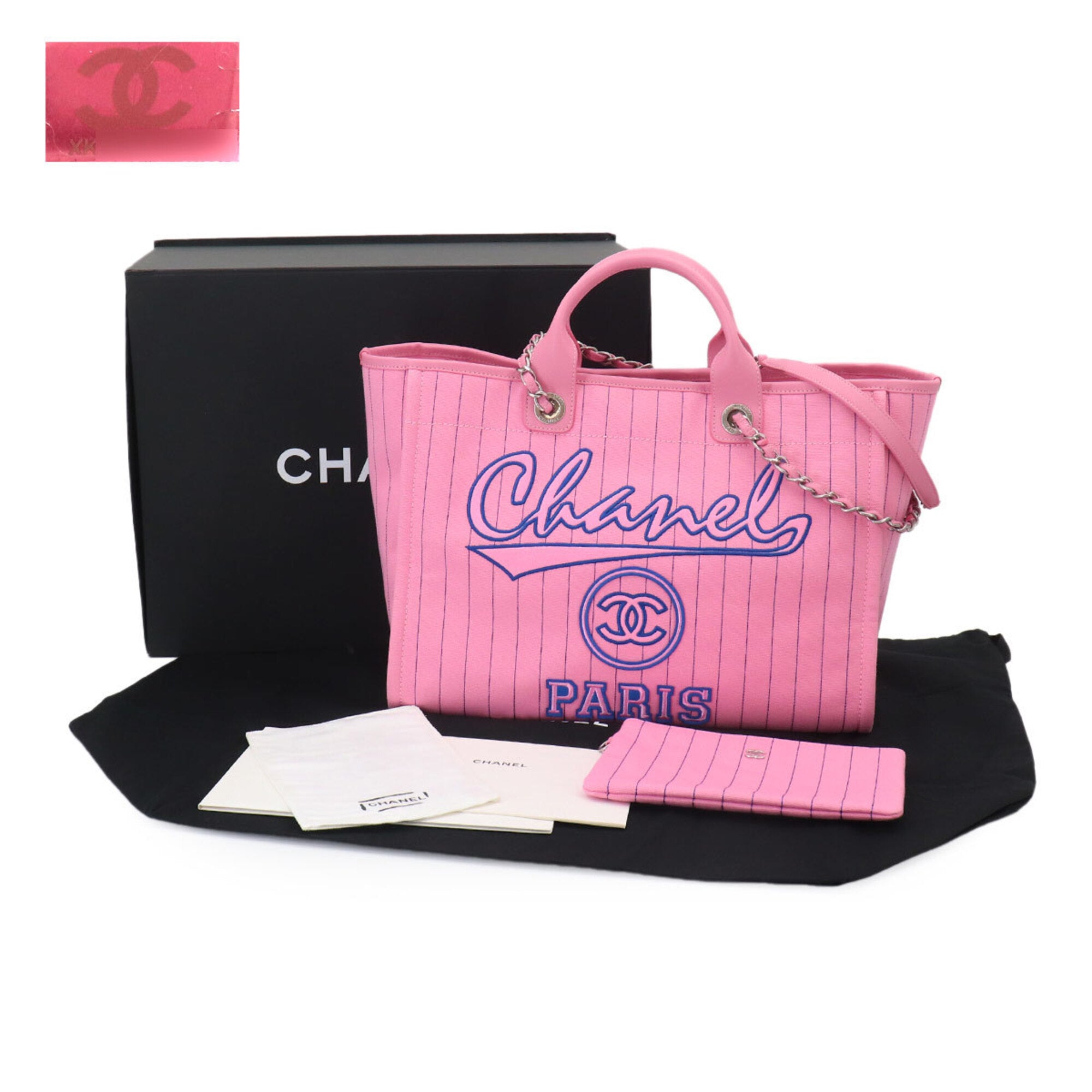Chanel Blue Pink Canvas Handbag Pouch Tote Bag (Pre-Owned)