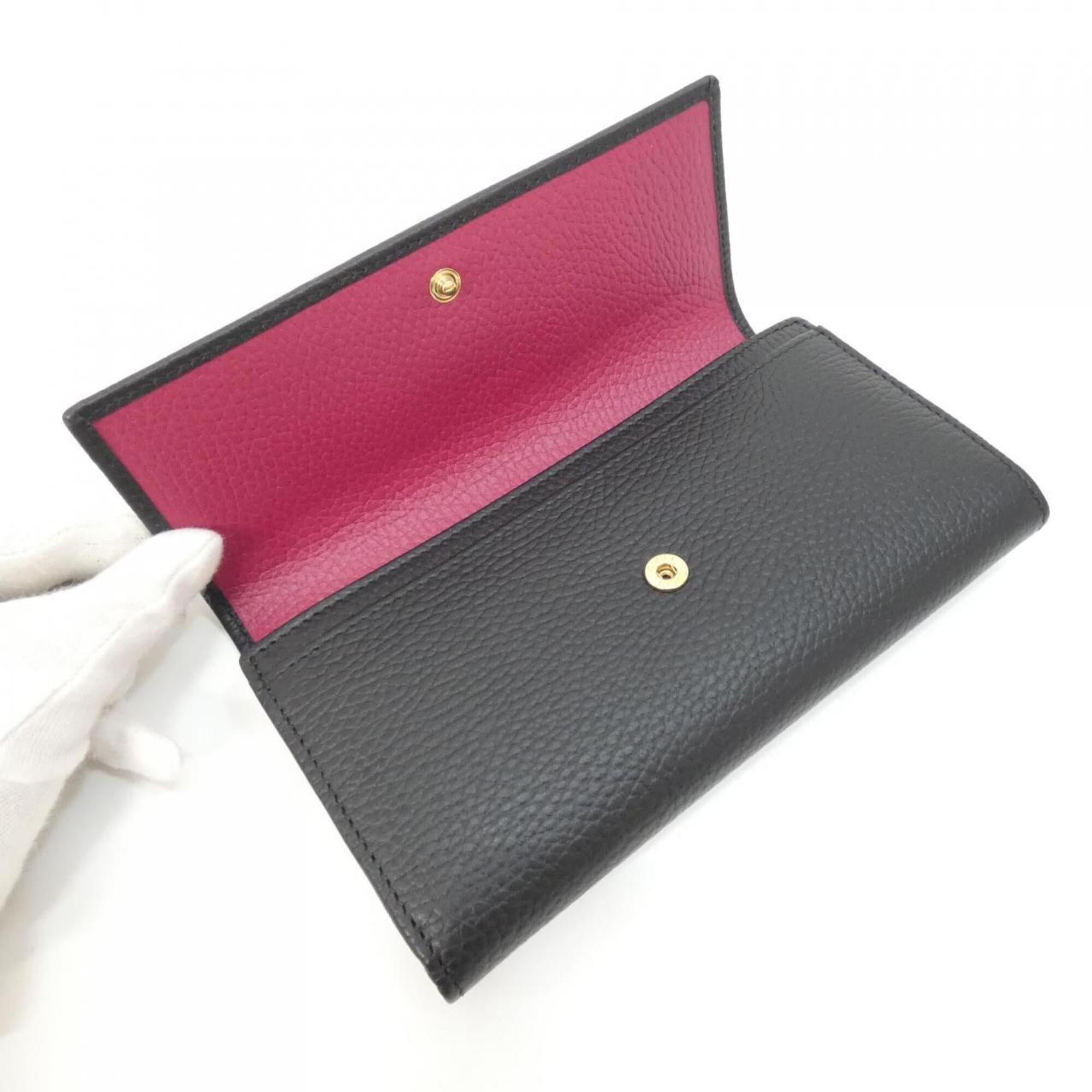 Gucci Black Red Color Leather Long Wallet (Bi-Fold) (Pre-Owned)