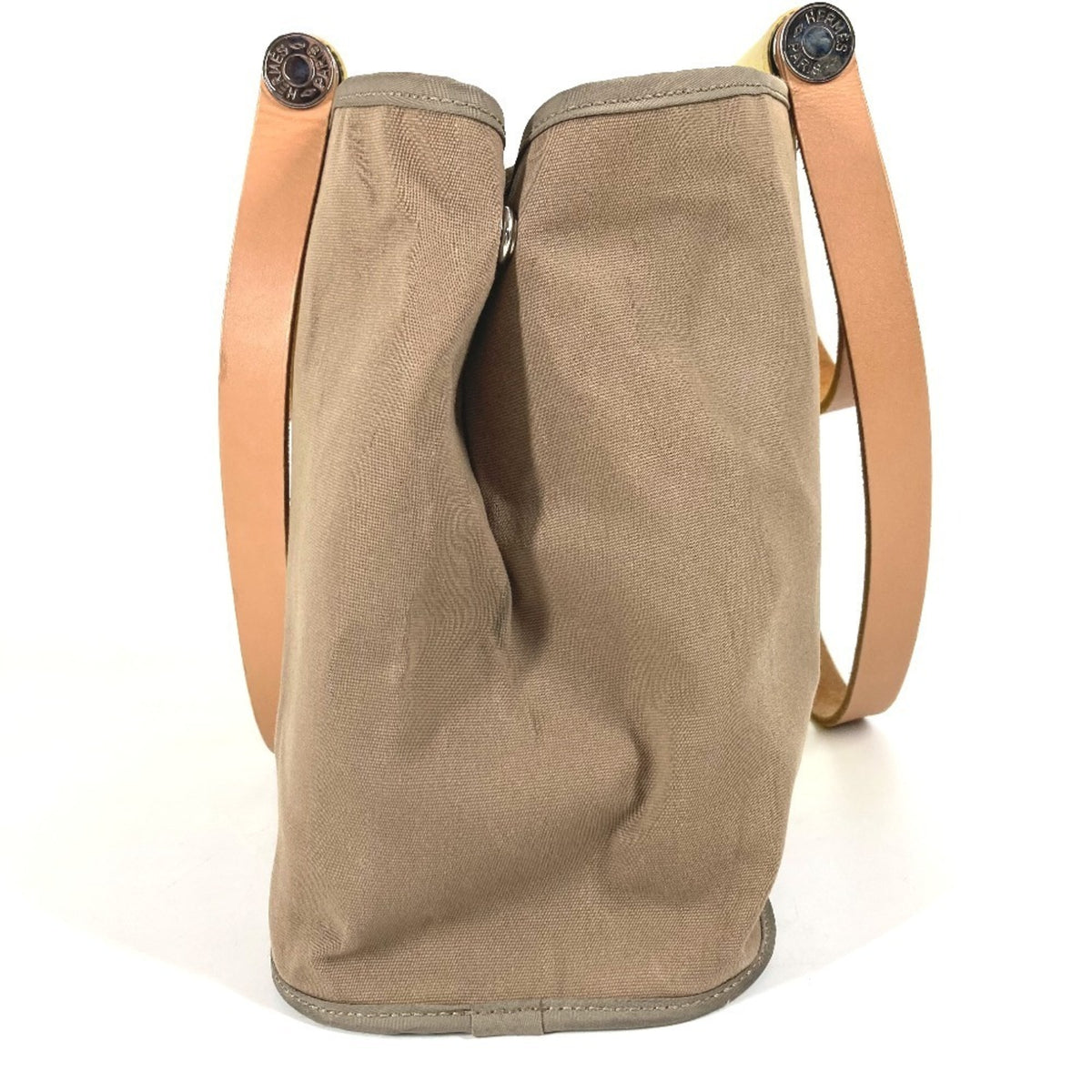 Hermes Beige Yellow Leather Canvas Shoulder Bag Tote Bag (Pre-Owned)