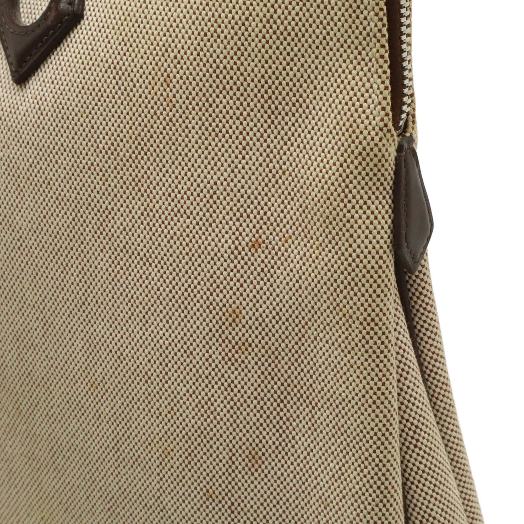 Hermes Brown Natural Canvas Leather Handbag Tote Bag (Pre-Owned)
