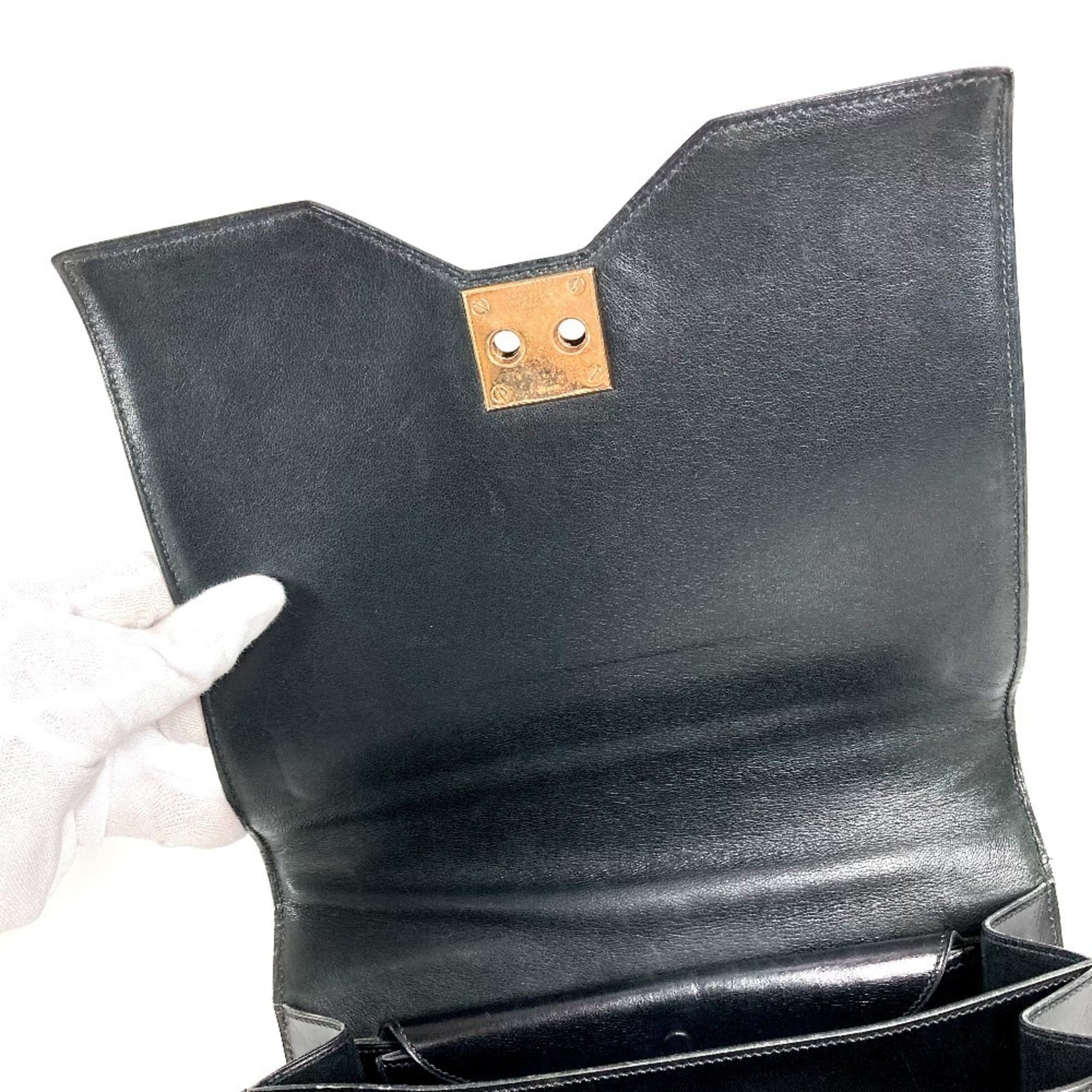 Hermes Black Box Calf Leather Handbag Tote Bag (Pre-Owned)