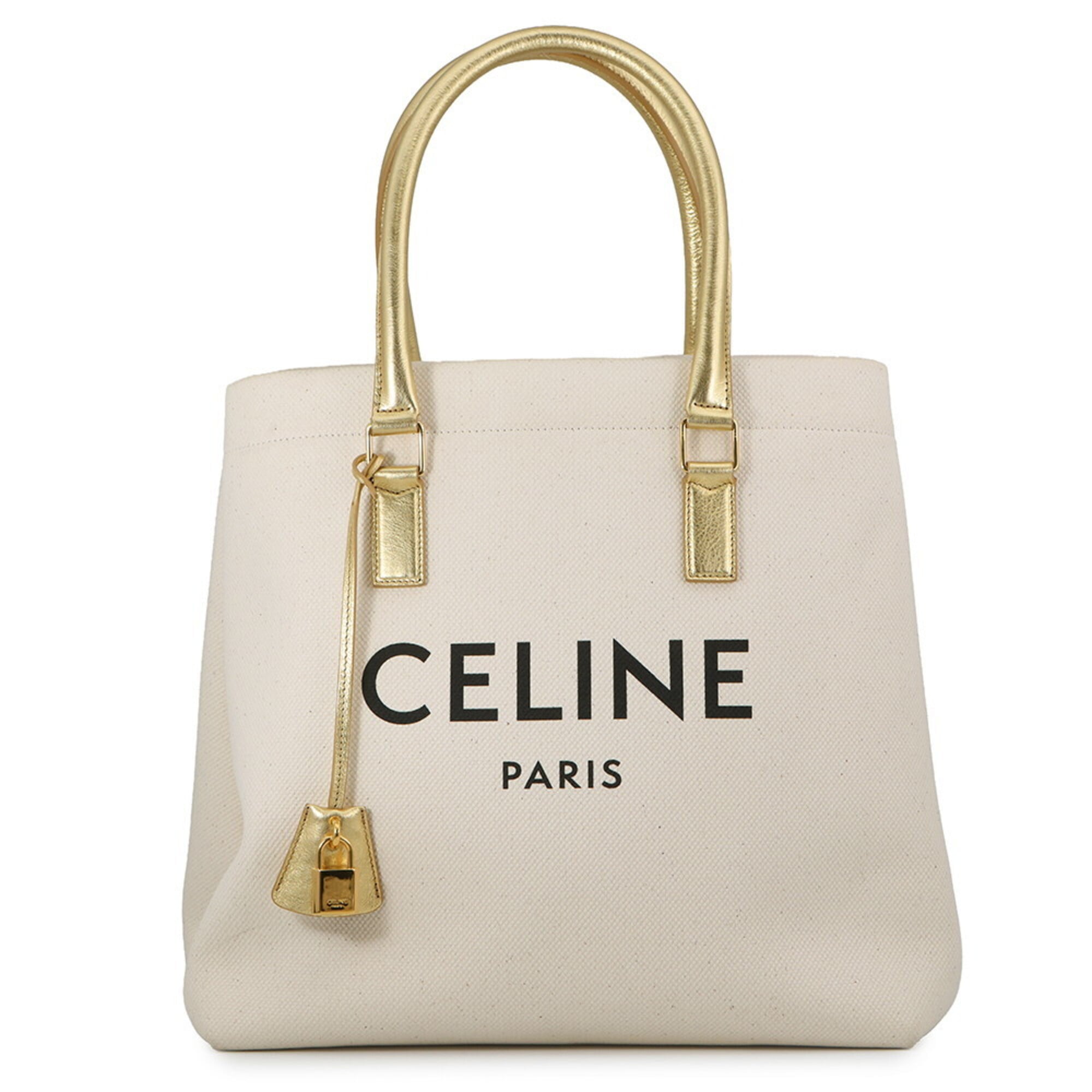 Celine Ivory Leather Canvas Handbag Tote Bag (Pre-Owned)