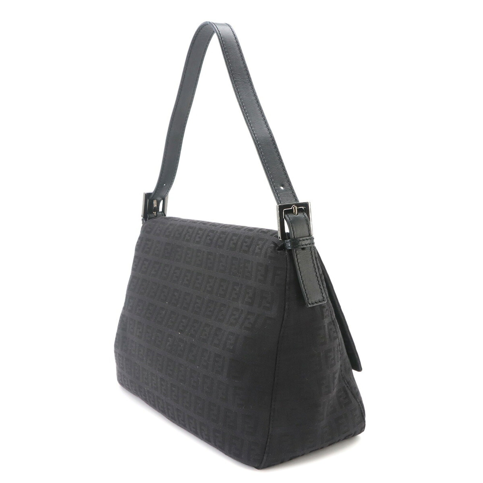 Fendi Zucchino Black Canvas Leather Baguette Bag Handbag Shoulder Bag (Pre-Owned)