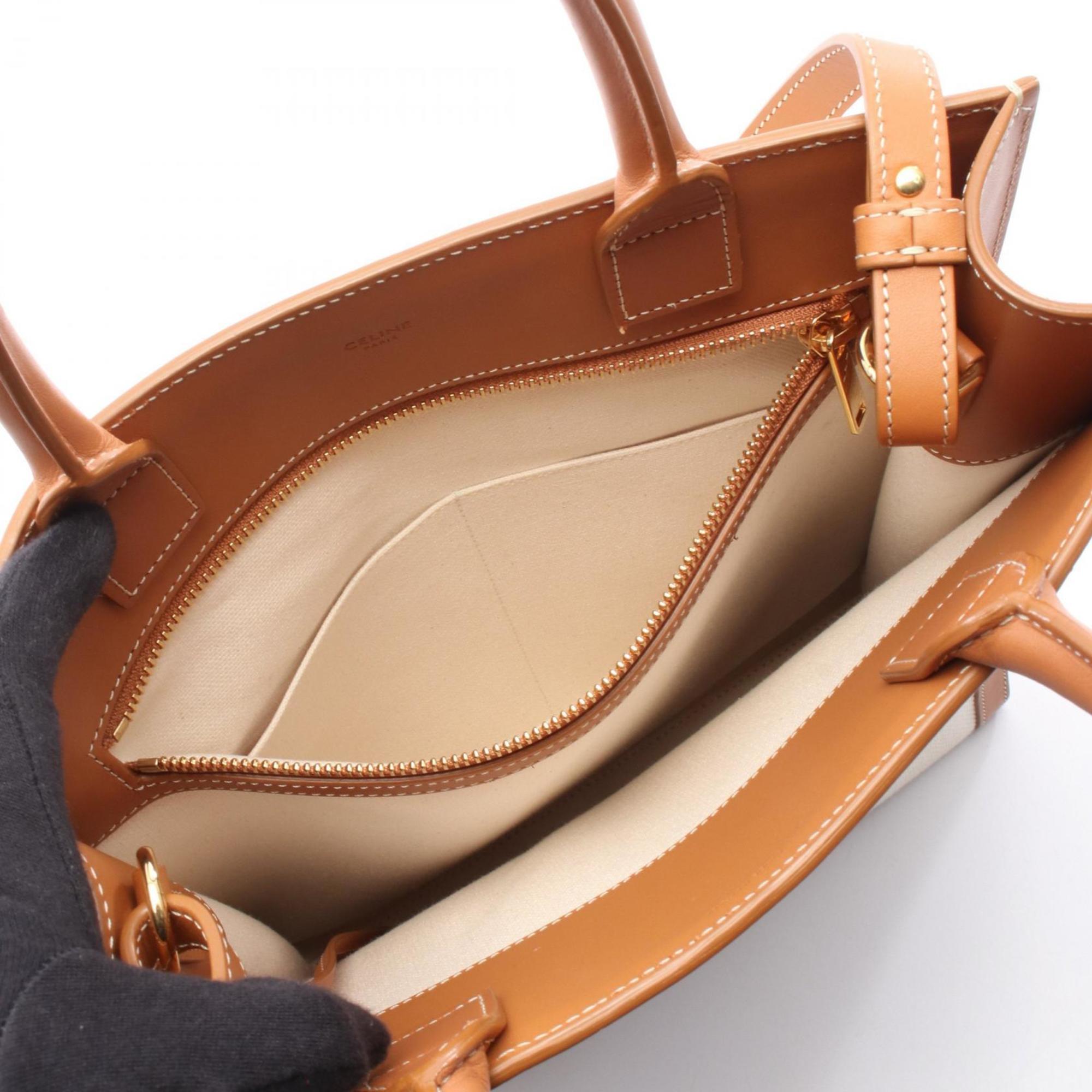 Celine Brown Ivory Canvas Leather Tote Bag (Pre-Owned)