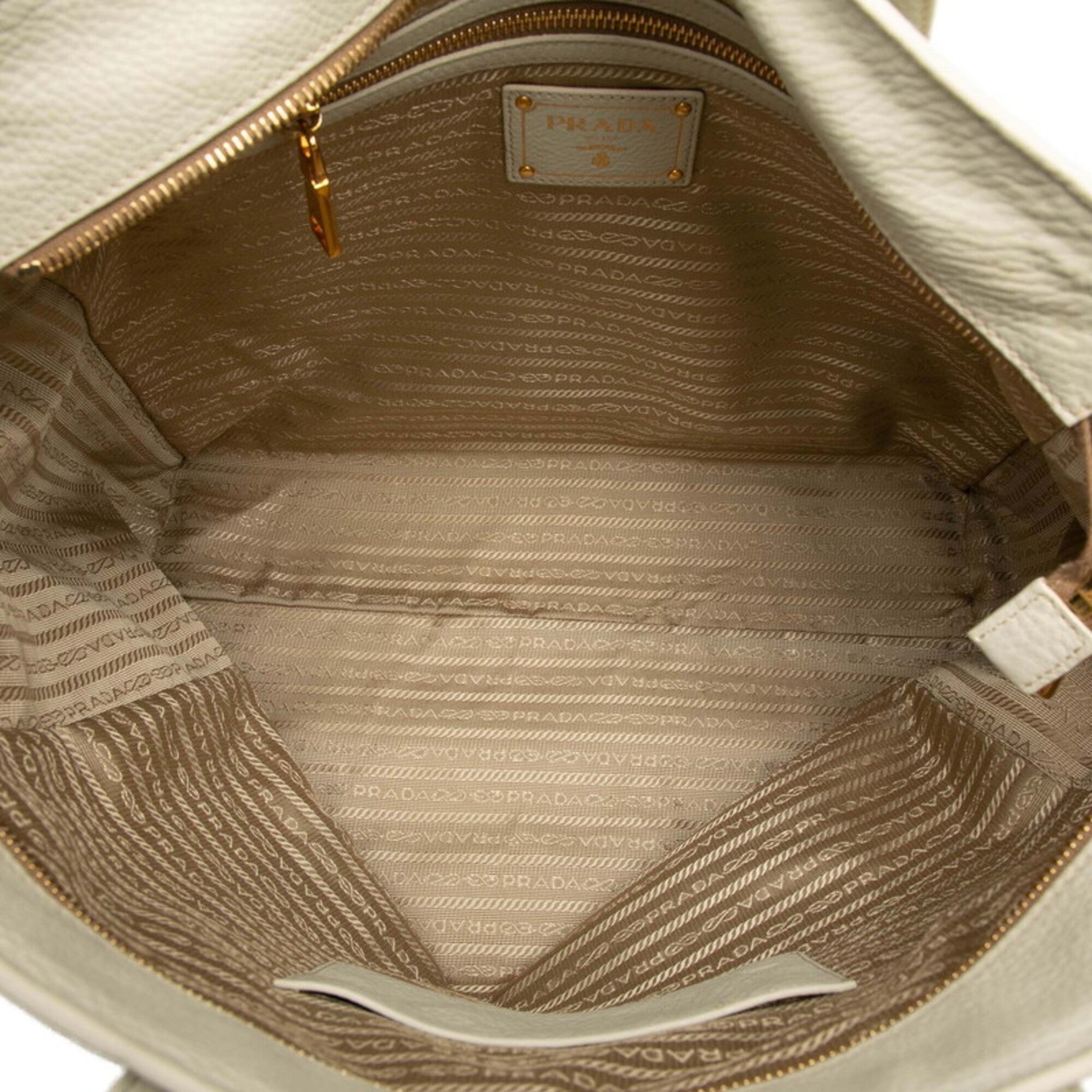 Prada Green White Leather Shoulder Bag Tote Bag (Pre-Owned)