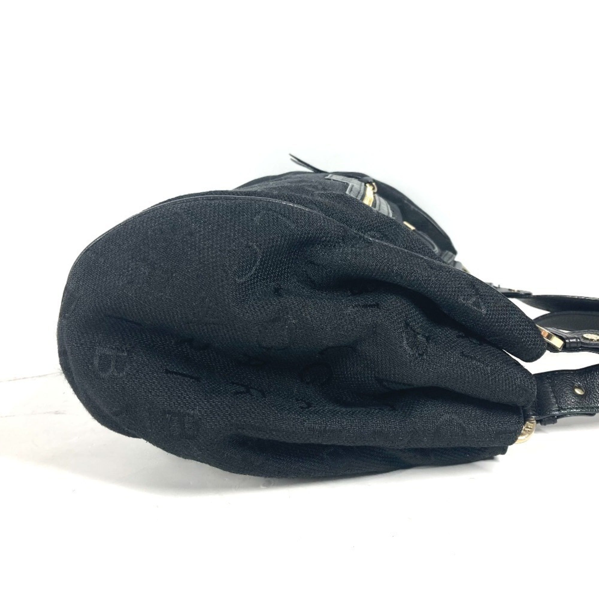Bvlgari Black Leather Canvas Shoulder Bag Tote Bag (Pre-Owned)