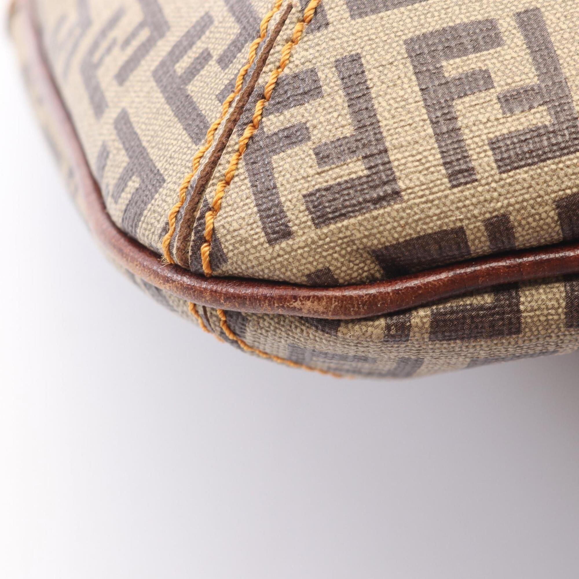 Fendi Beige Black Brown Canvas Leather Handbag Shoulder Bag (Pre-Owned)