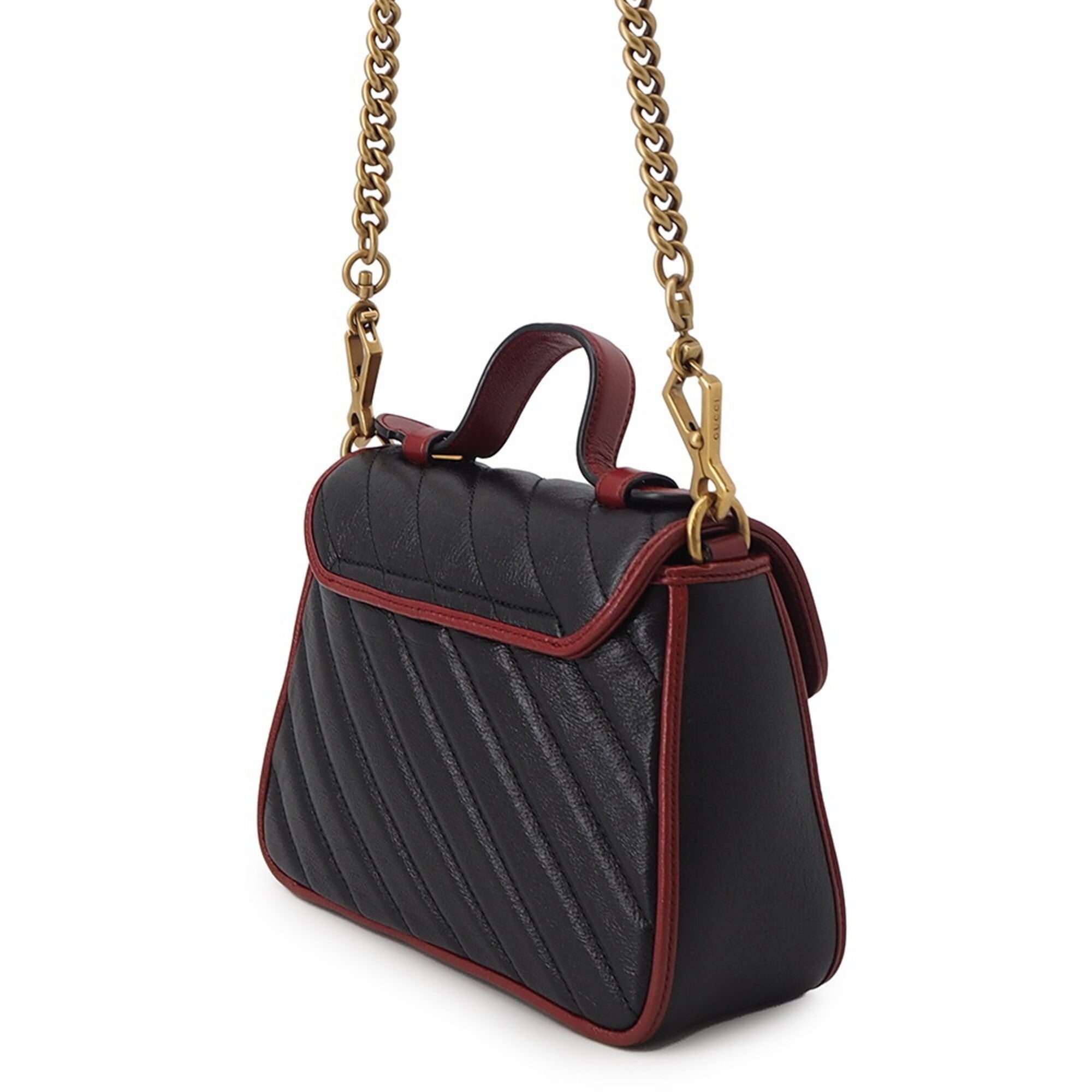 Gucci Gg Marmont Black Red Color Leather Handbag Shoulder Bag (Pre-Owned)