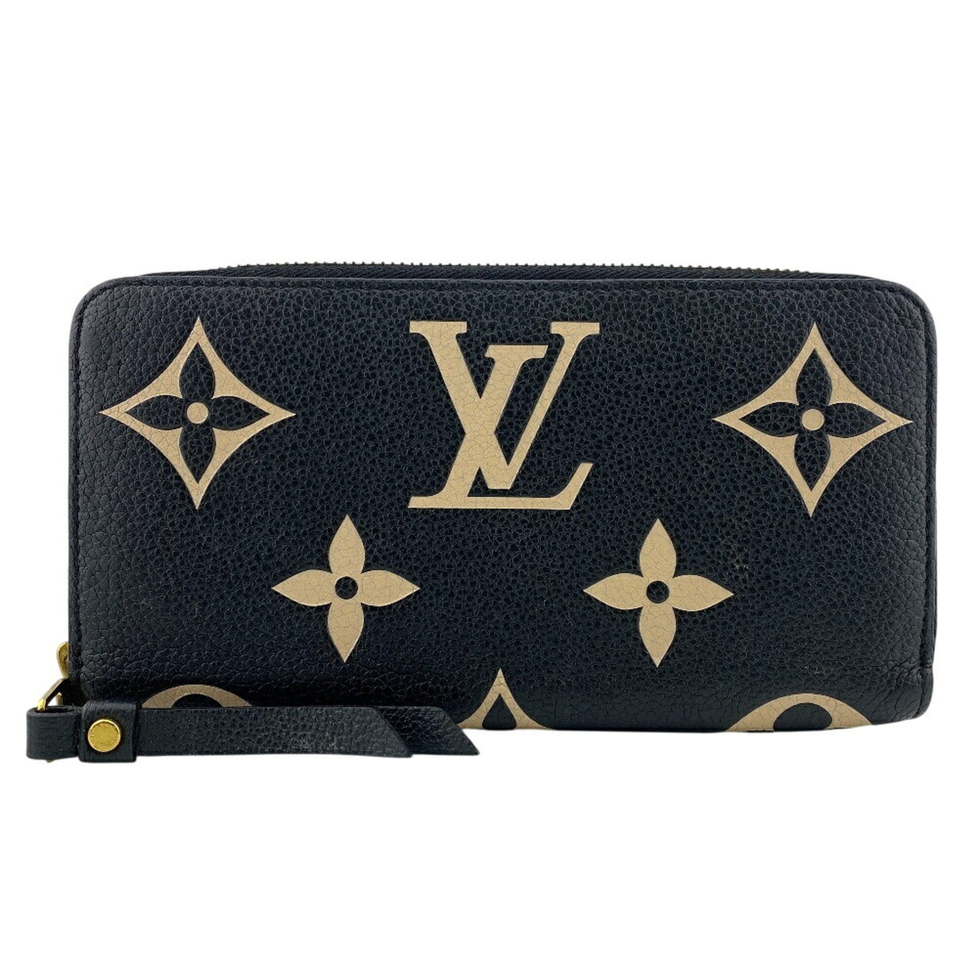 Louis Vuitton Beige Black Leather Long Wallet (Bi-Fold) (Pre-Owned)