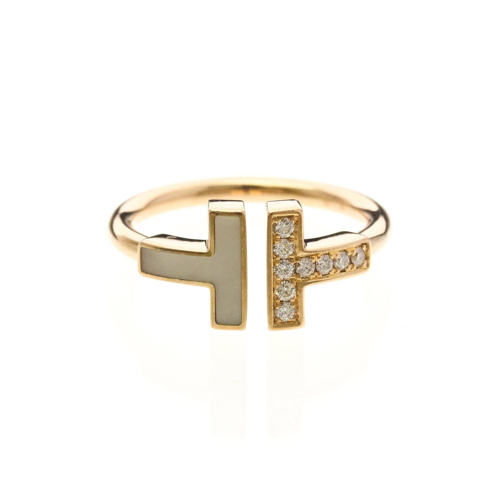 Tiffany & Co. T Wire Ring 18K Rose Gold With Mother Of Pearl And Diamonds Gold Pink_Gold Ring Jewelry (Pre-Owned)