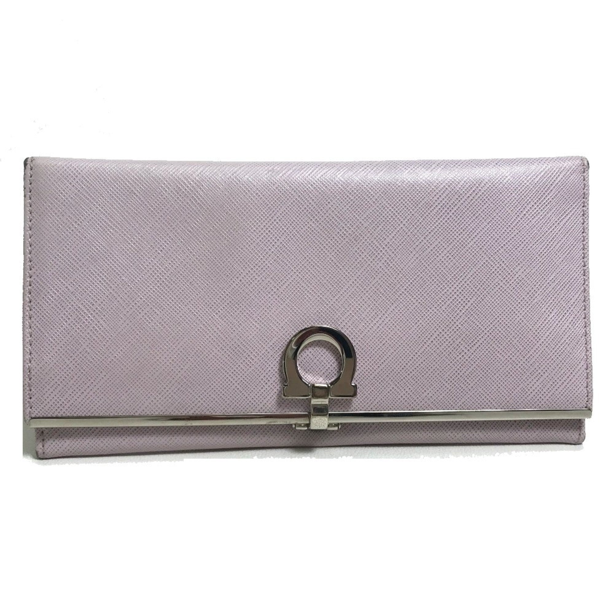 Salvatore Ferragamo Gancini Light Purple Leather Long Wallet (Bi-Fold) (Pre-Owned)