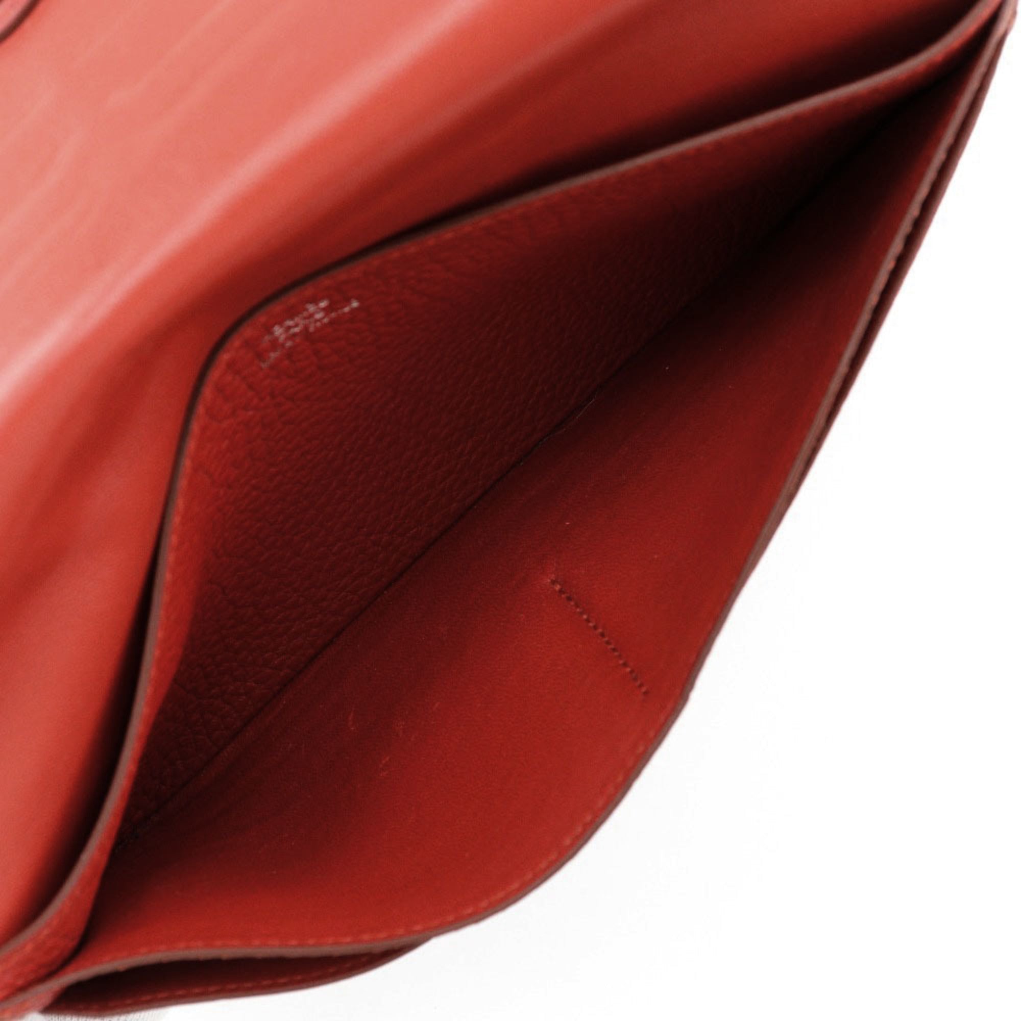 Hermes Dogon Red Color Togo Leather Long Wallet (Bi-Fold) (Pre-Owned)