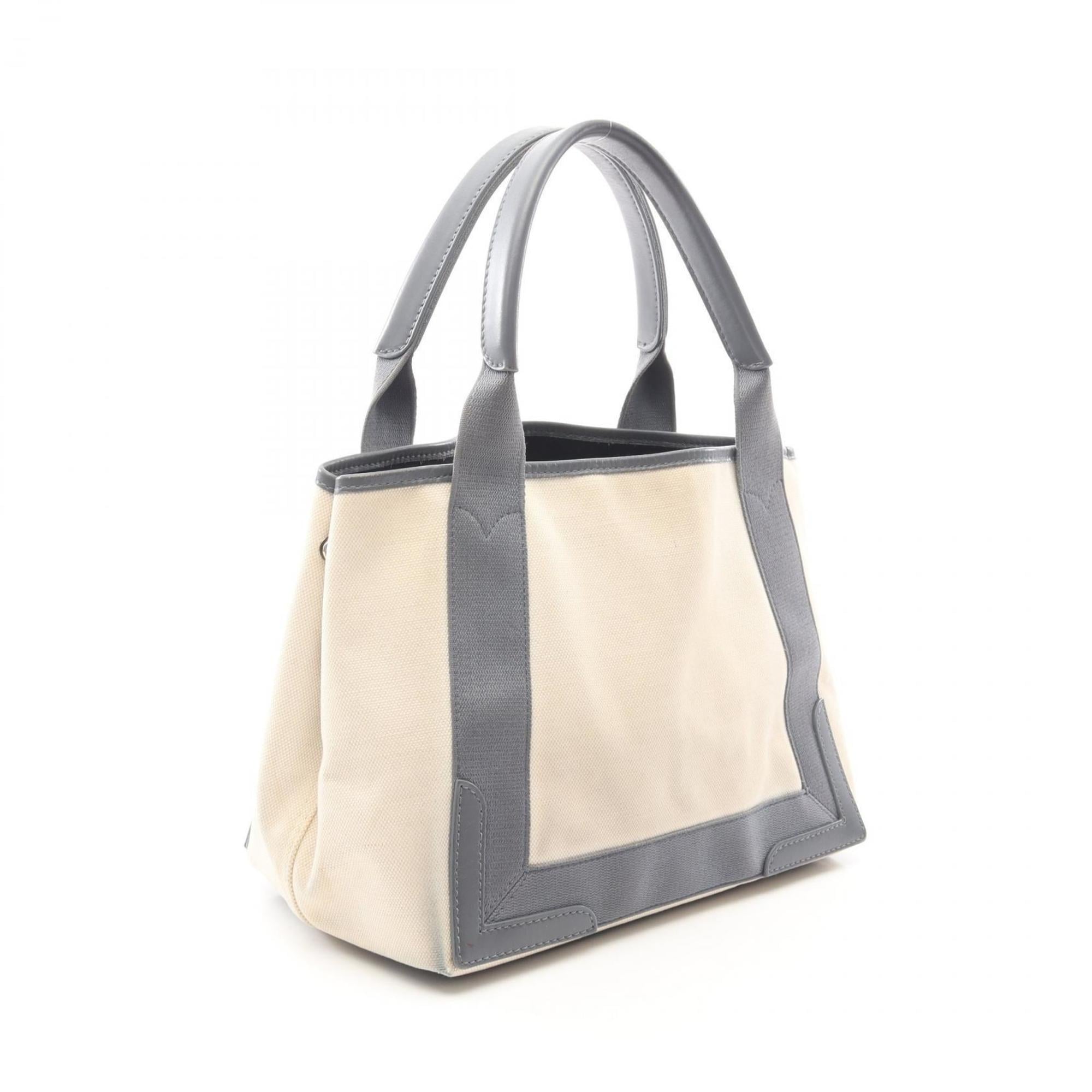 Balenciaga Gray Navy White Canvas Leather Handbag Tote Bag (Pre-Owned)