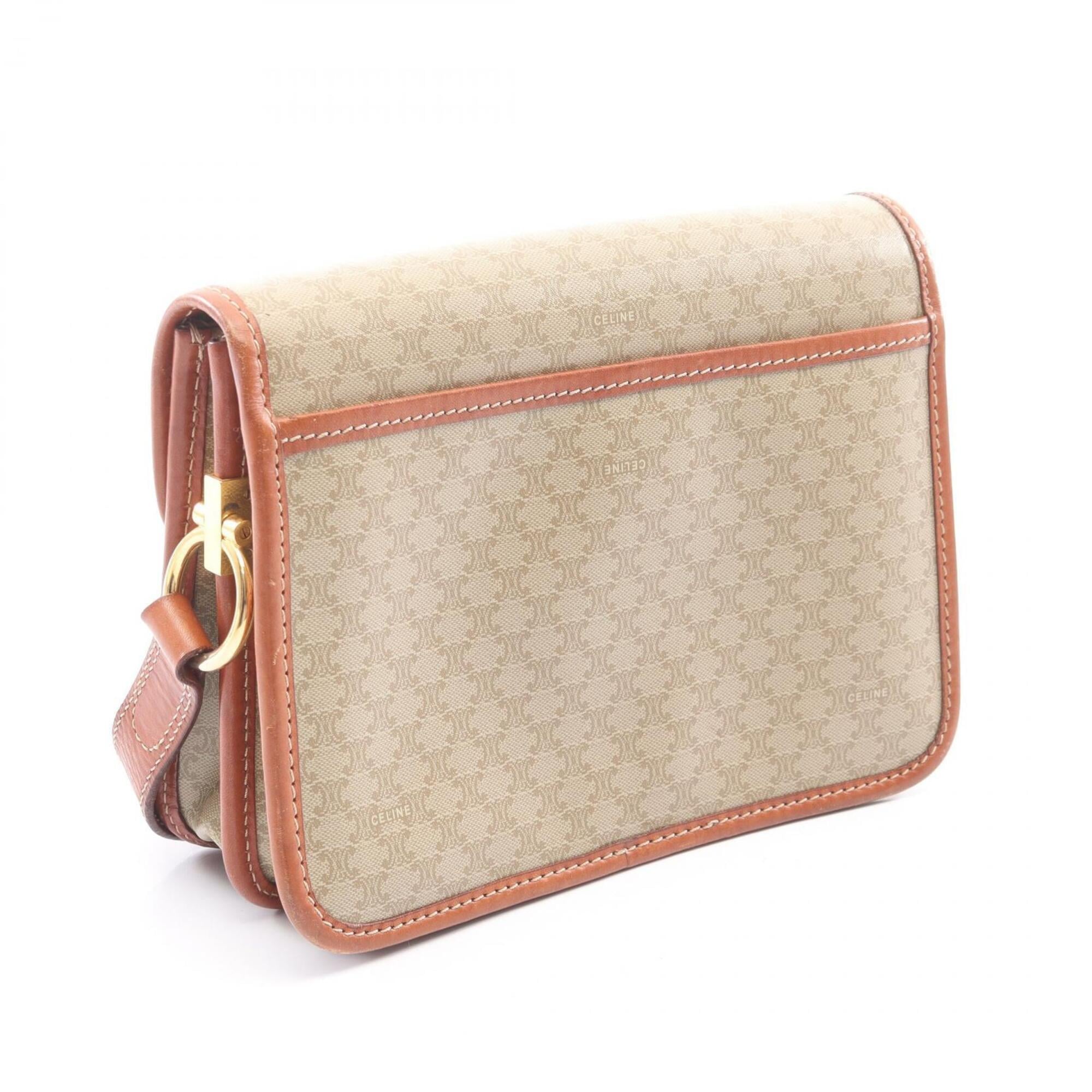 Celine Beige Brown Coated Canvas Leather Handbag Shoulder Bag (Pre-Owned)