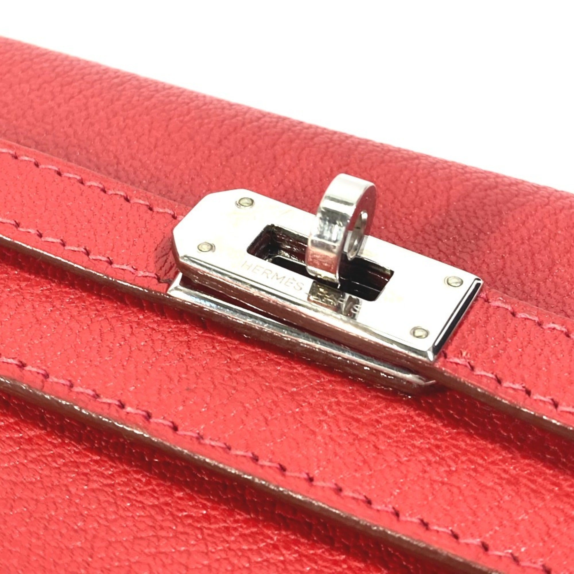 Hermes Red Color Chevre Leather Wallet (Tri-Fold) (Pre-Owned)
