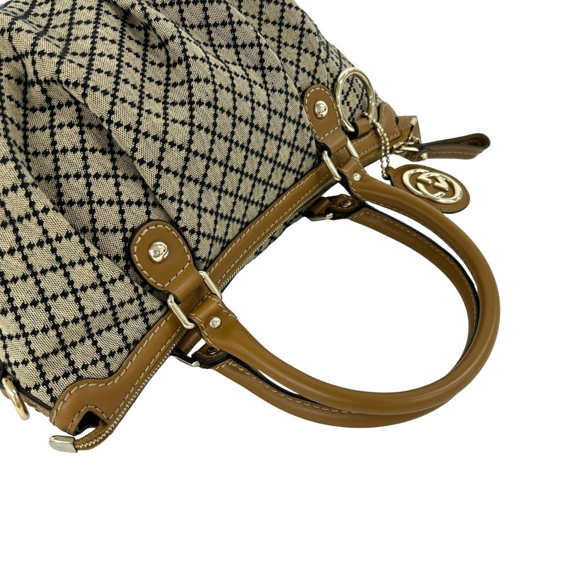 Gucci Beige Black Canvas Leather Handbag Shoulder Bag (Pre-Owned)