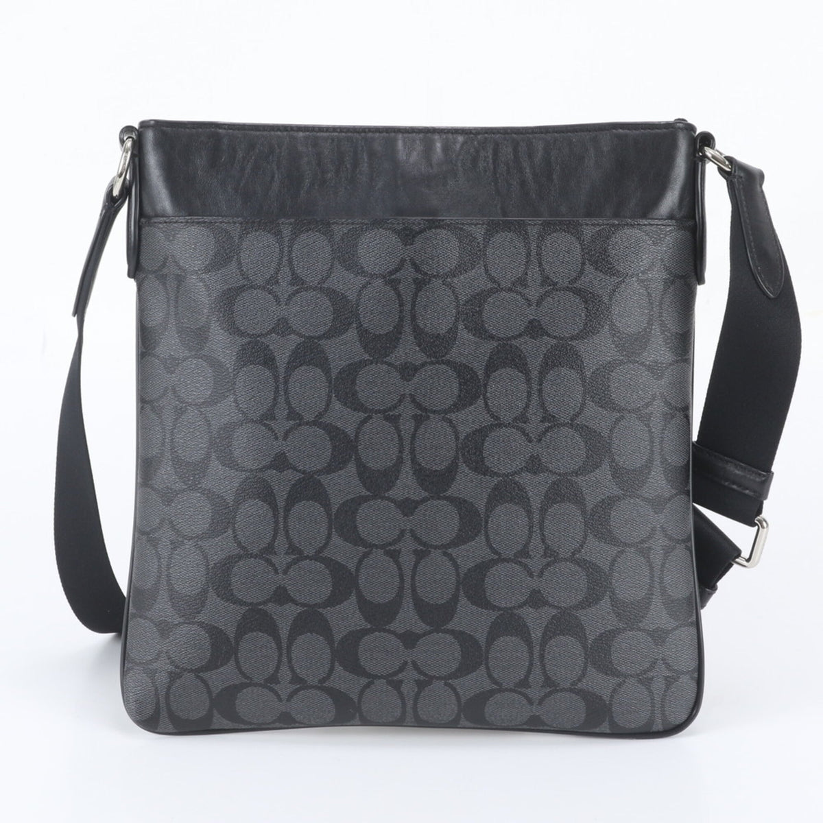 Coach Black Gray Leather Coated Canvas Messenger Bag Shoulder Bag (Pre-Owned)