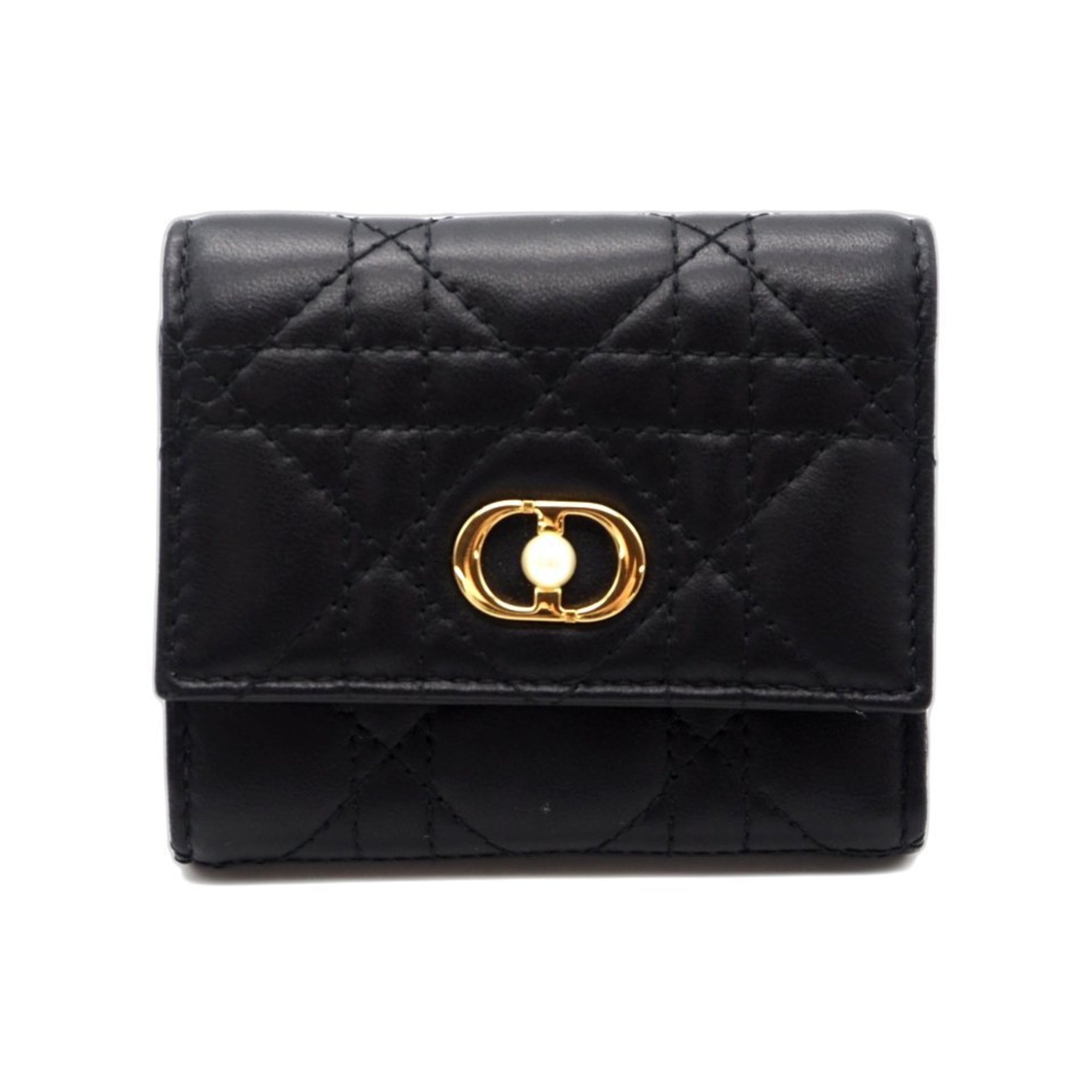 Christian Dior Black Leather Wallet (Tri-Fold) (Pre-Owned)