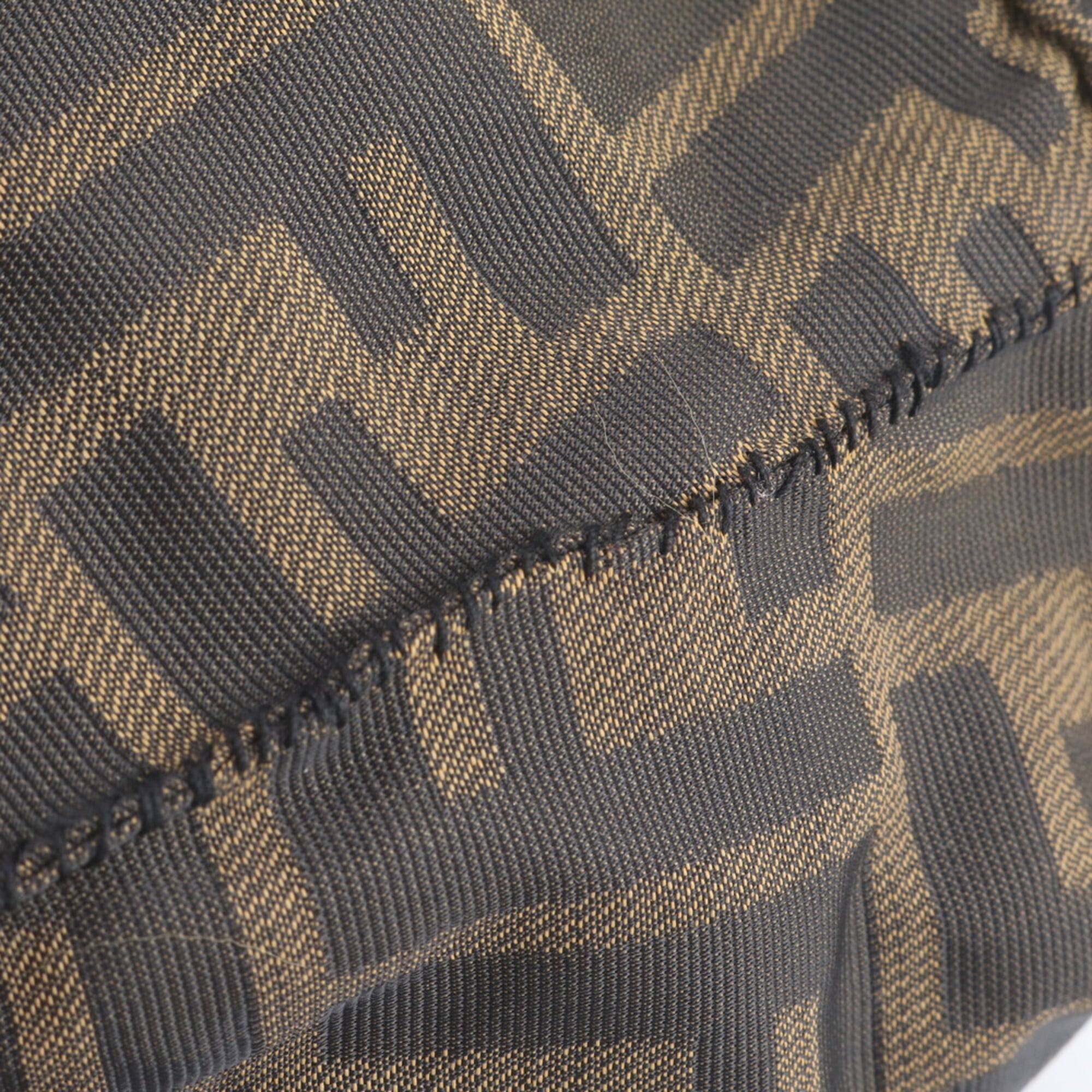 Fendi Brown Leather Canvas Handbag Pouch (Pre-Owned)