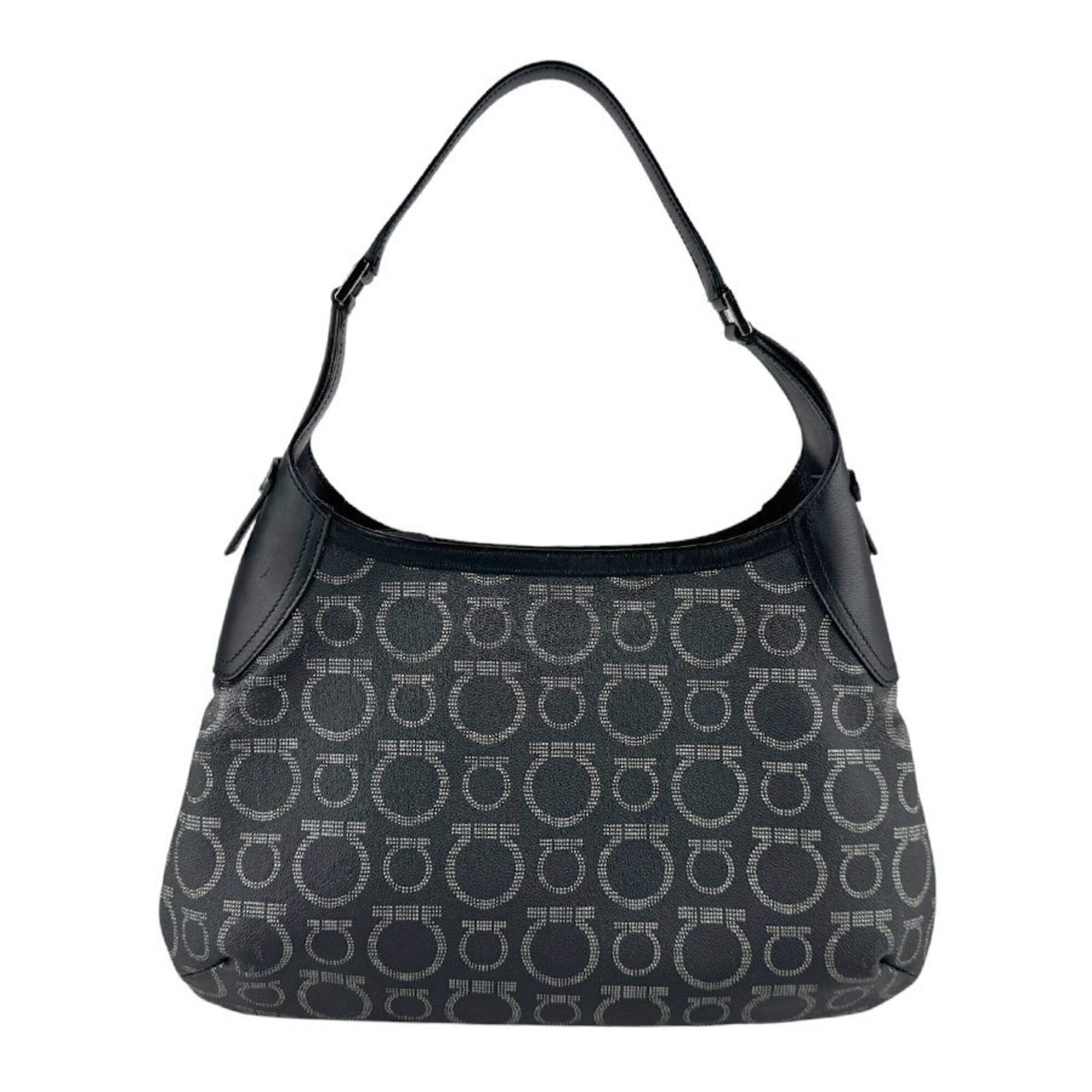 Salvatore Ferragamo Black Coated Canvas Leather Shoulder Bag (Pre-Owned)