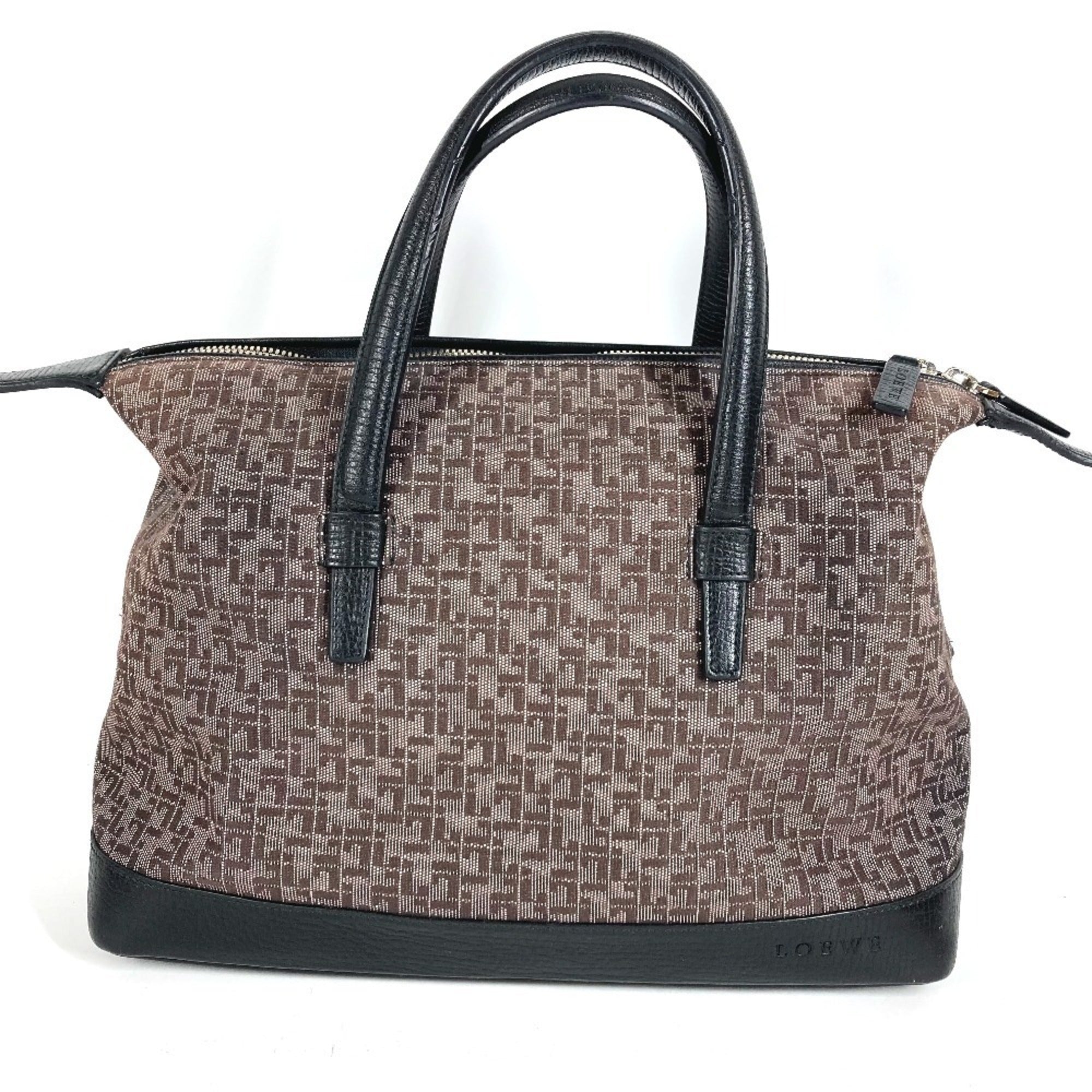 Loewe Black Leather Canvas Handbag Tote Bag (Pre-Owned)