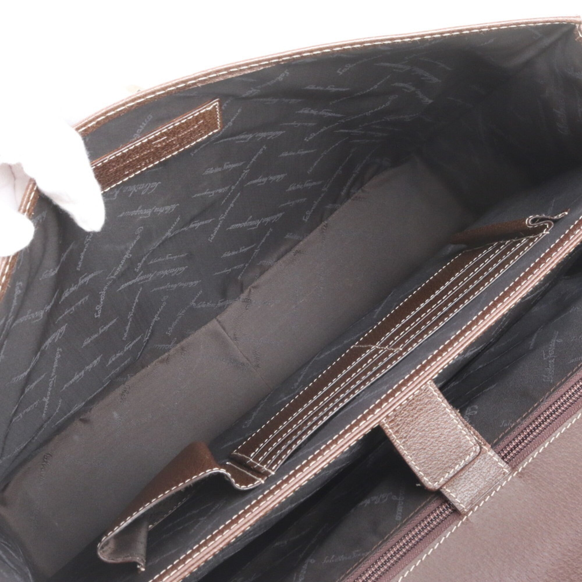 Salvatore Ferragamo Brown Leather Briefcase Tote Bag (Pre-Owned)
