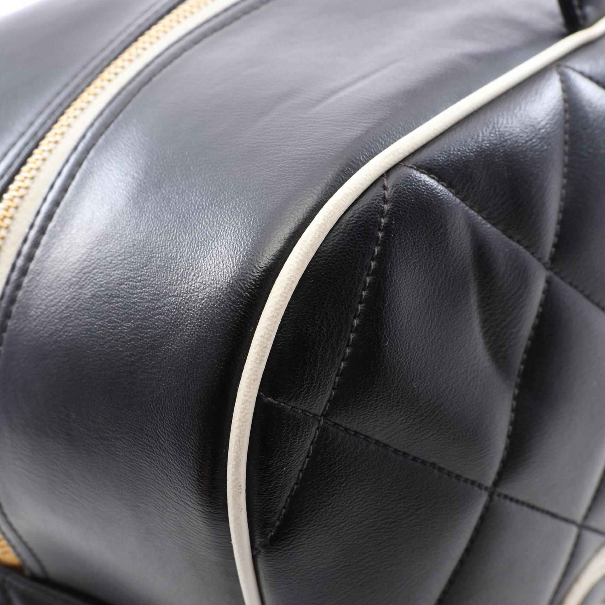 Chanel Black White Leather Boston Bag Handbag (Pre-Owned)