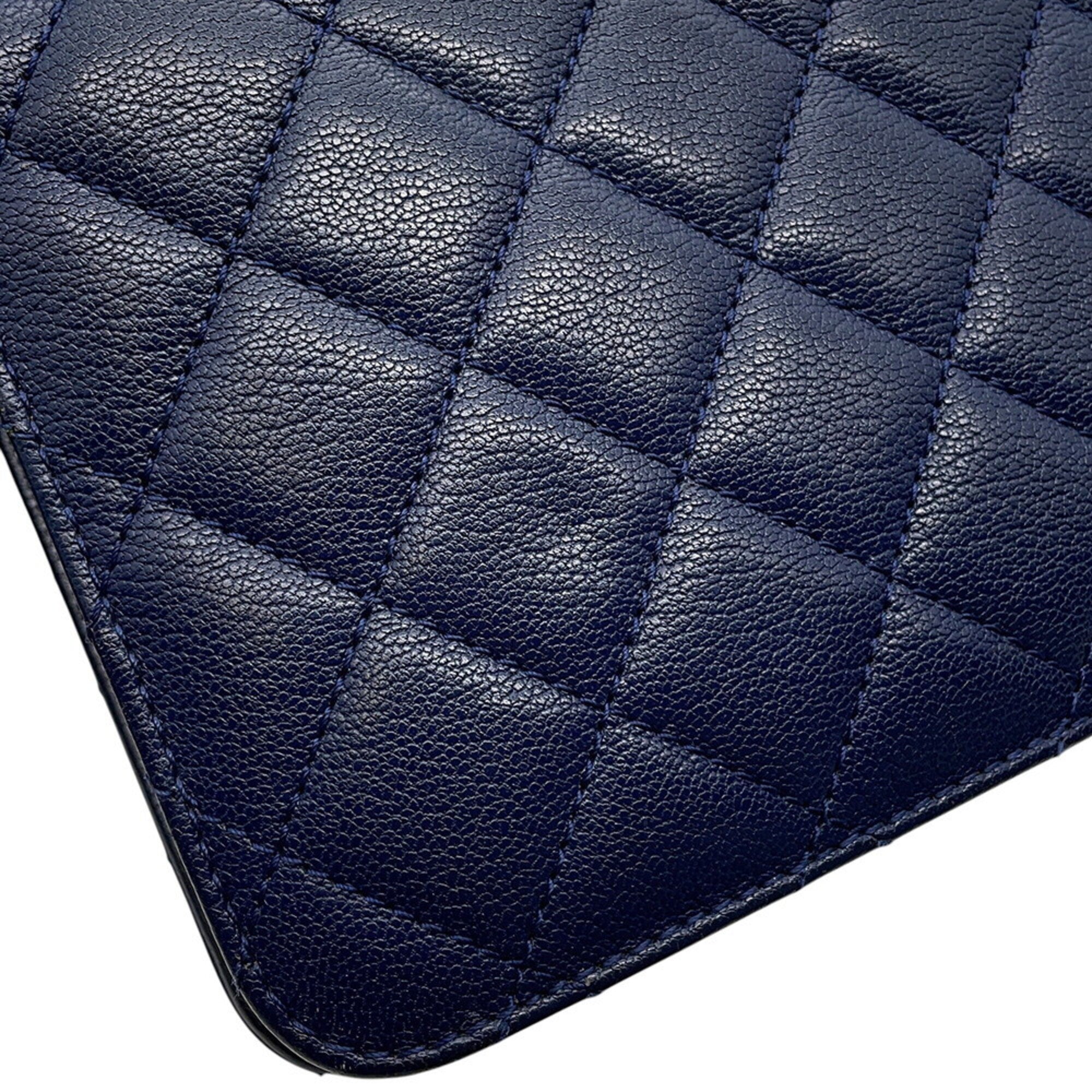 Chanel Navy Leather Handbag Shoulder Bag (Pre-Owned)