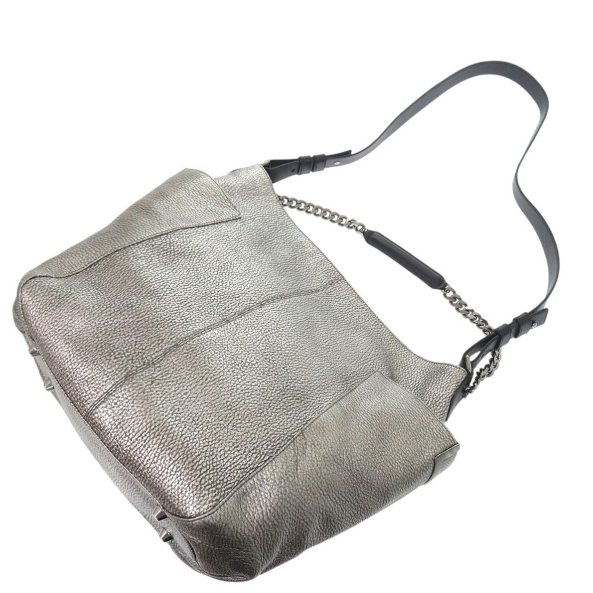 Jimmy Choo Black Silver Leather Shoulder Bag (Pre-Owned)