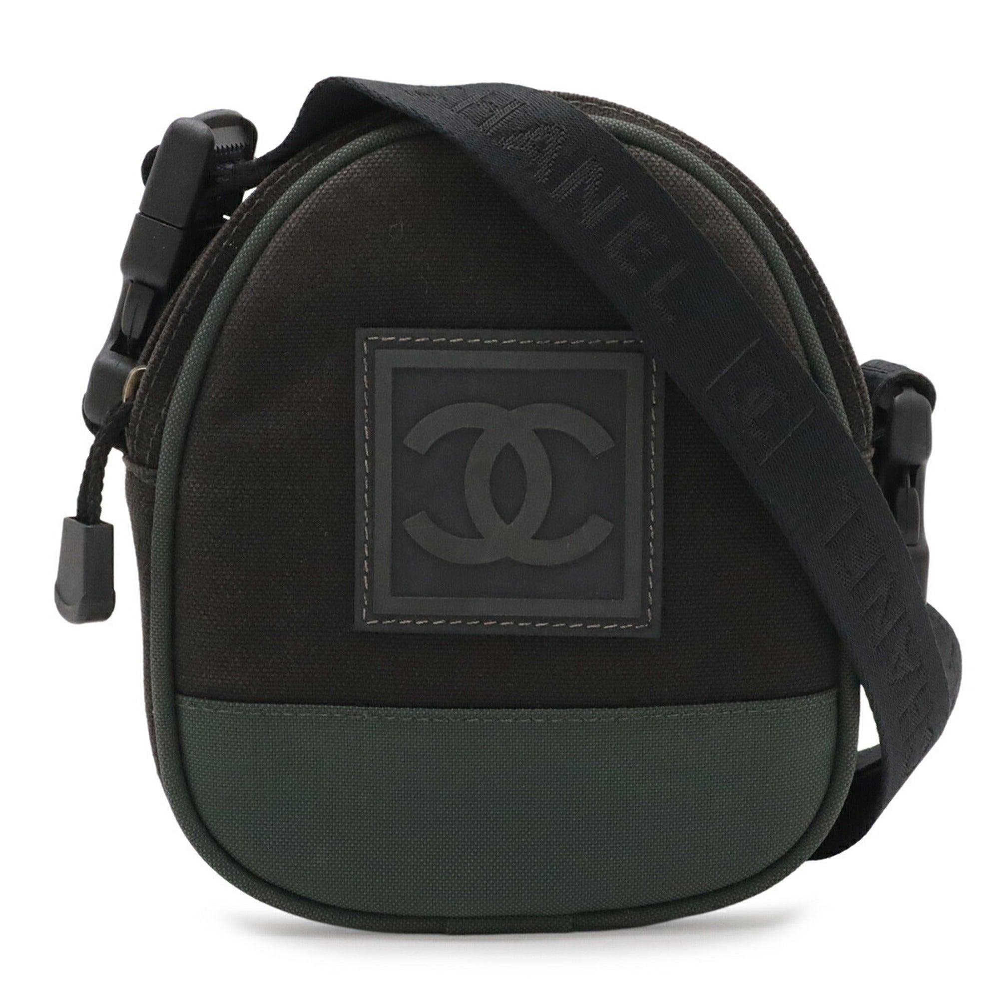 Chanel Sport Black Khaki Nylon Jacquard Shoulder Bag (Pre-Owned)