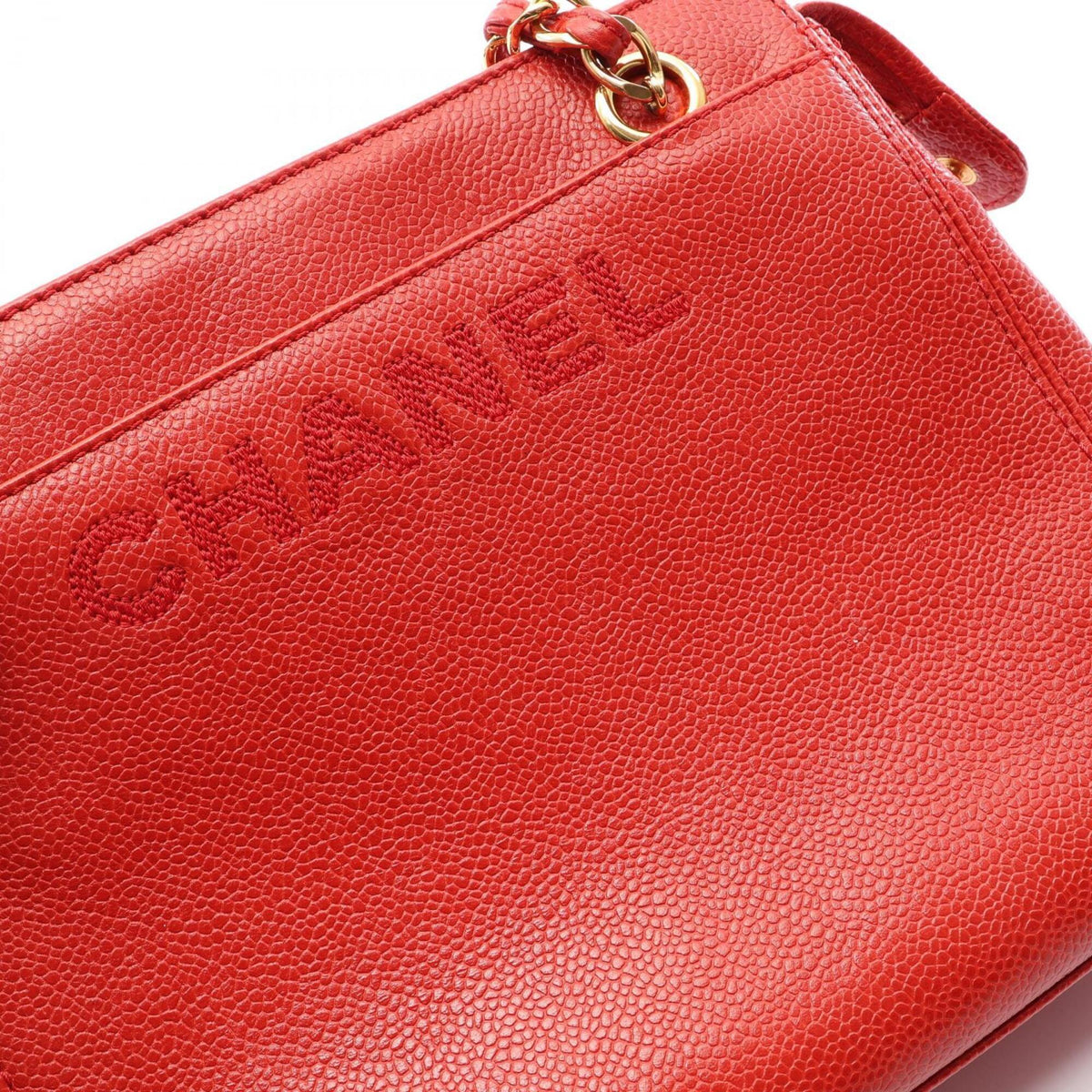 Chanel Red Color Grained Calfskin Handbag Shoulder Bag (Pre-Owned)