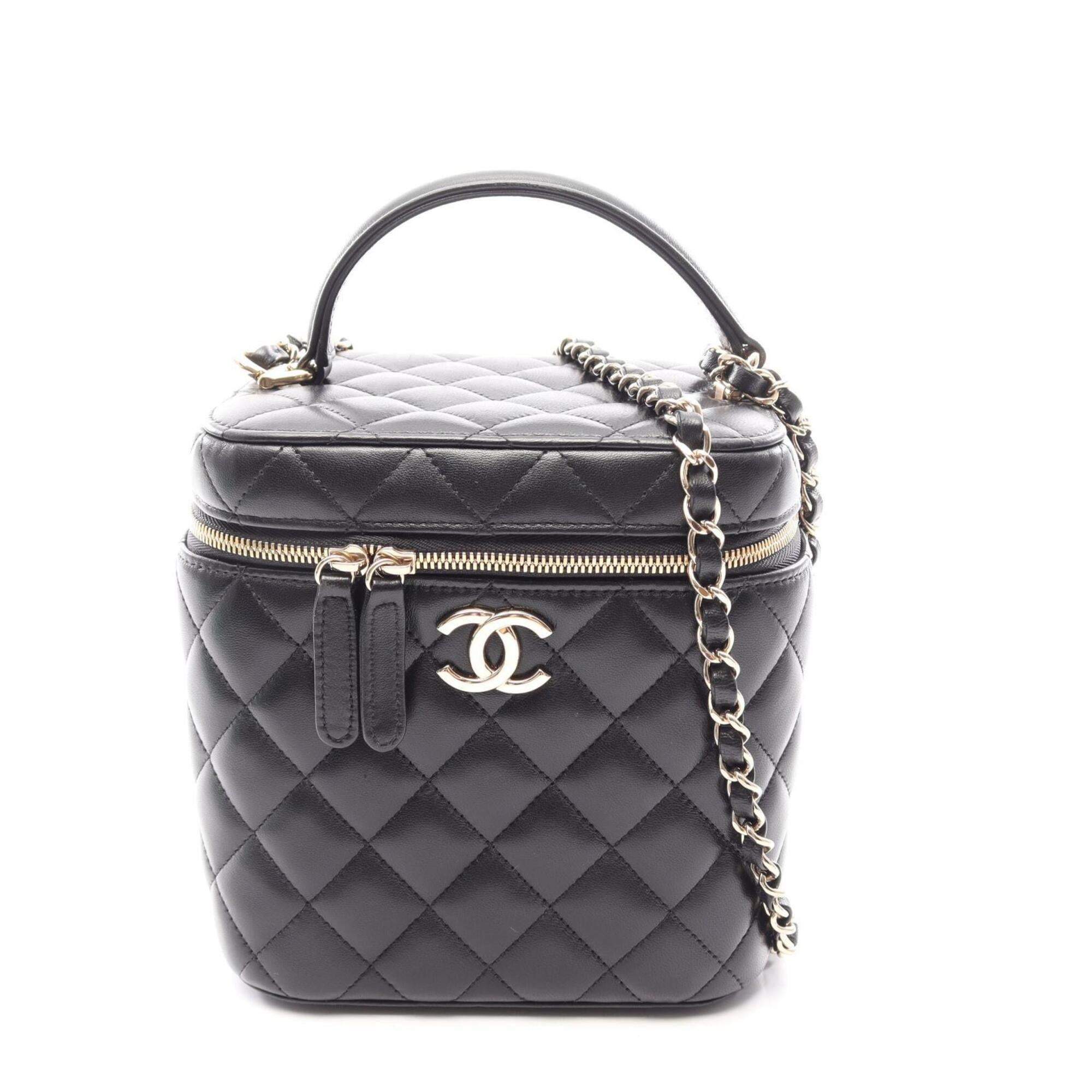 Chanel Black Leather Handbag Shoulder Bag Vanity Bag (Pre-Owned)