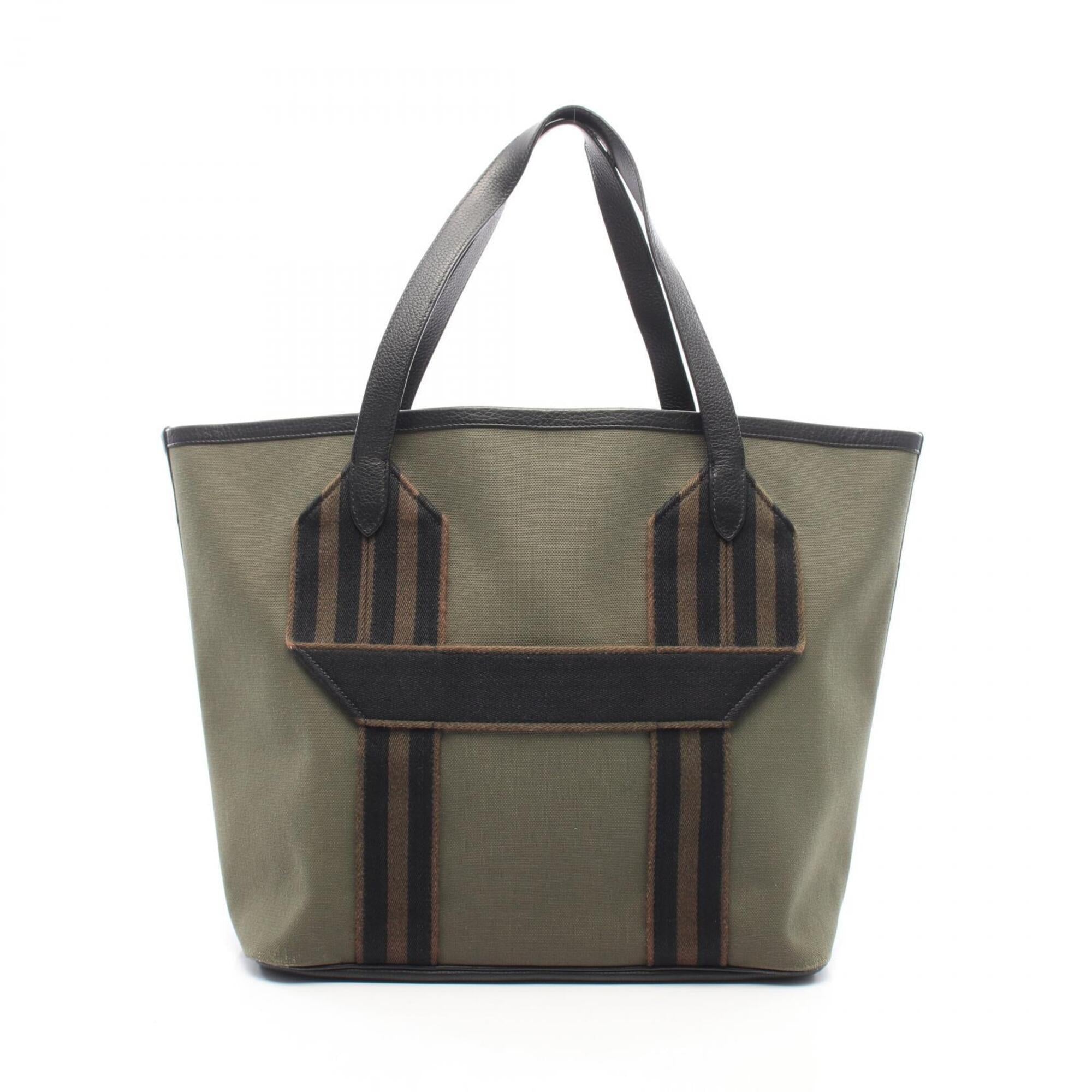 Hermes Black Brown Khaki Taurillon Clemence Leather Handbag Tote Bag (Pre-Owned)
