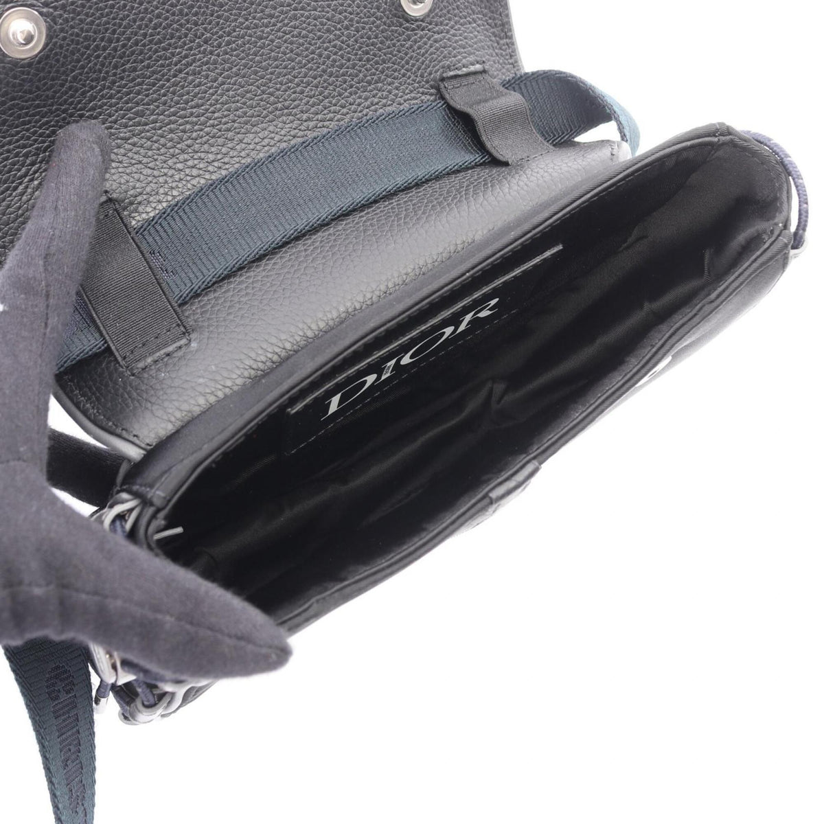 Christian Dior Black Nylon Leather Handbag Saddle Bag Shoulder Bag (Pre-Owned)